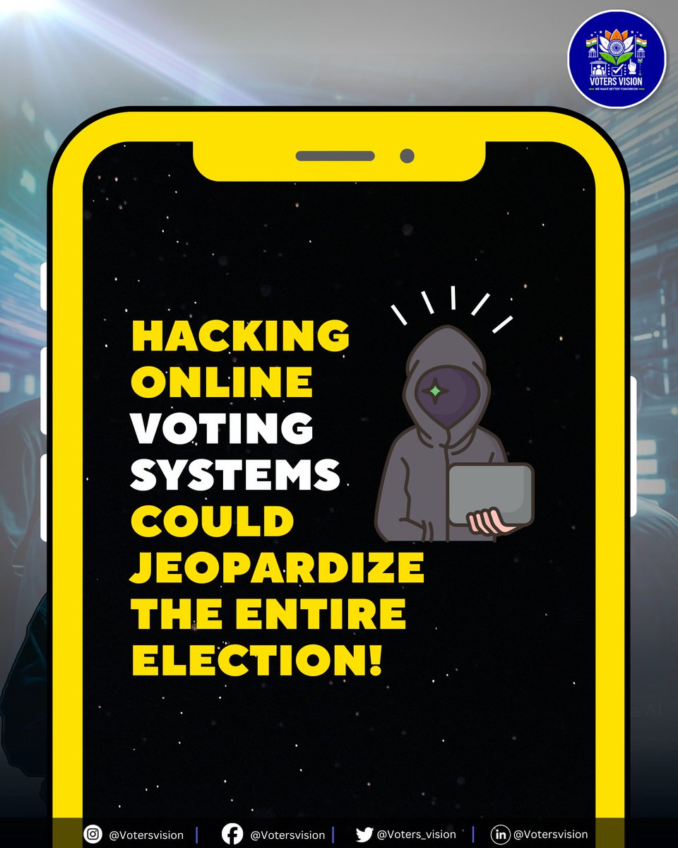 Voters_vision's tweet photo. " Why Online Voting Isn’t a Reality Yet 🗳️
Online voting seems like the future, but challenges like cybersecurity risks, voter authentication, and accessibility concerns hold it back.👇
#OnlineVoting #DigitalDemocracy #FutureOfVoting #Election2025 #CyberSecurity #VotingMatters https://t.co/RCTS8Ua8EL