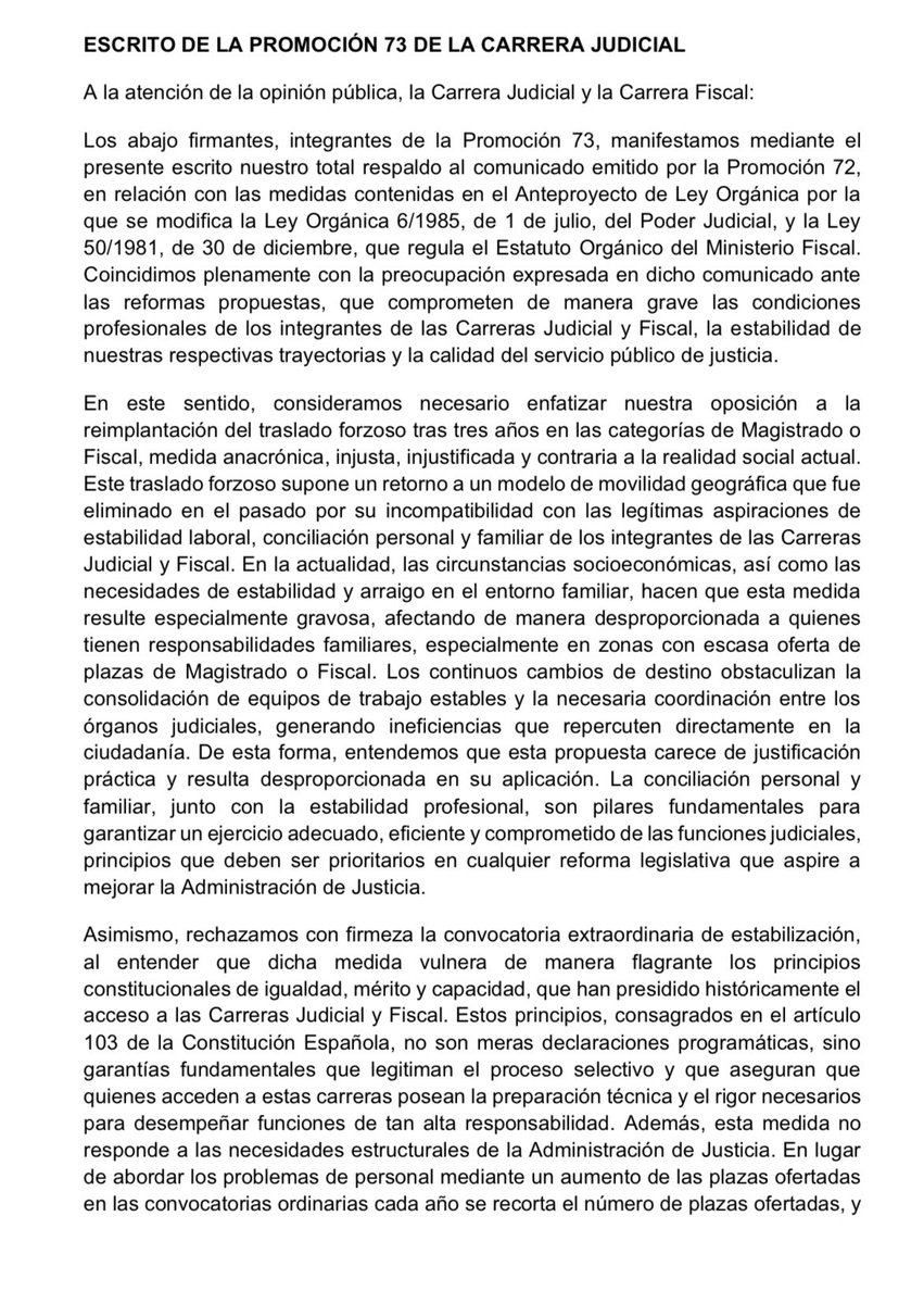 raulfernandezgz's tweet photo. 🔴COMUNICADO - PROMOCIÓN 73 - DE LA CARRERA JUDICIAL🔴

- Máximo apoyo al escrito de la P. 72.
- Rechazo al ascenso forzoso.
- NO a la estabilización de los sustitutos.
- Más del 50% de la Promoción sin plaza. https://t.co/ZqLoz4x6rT