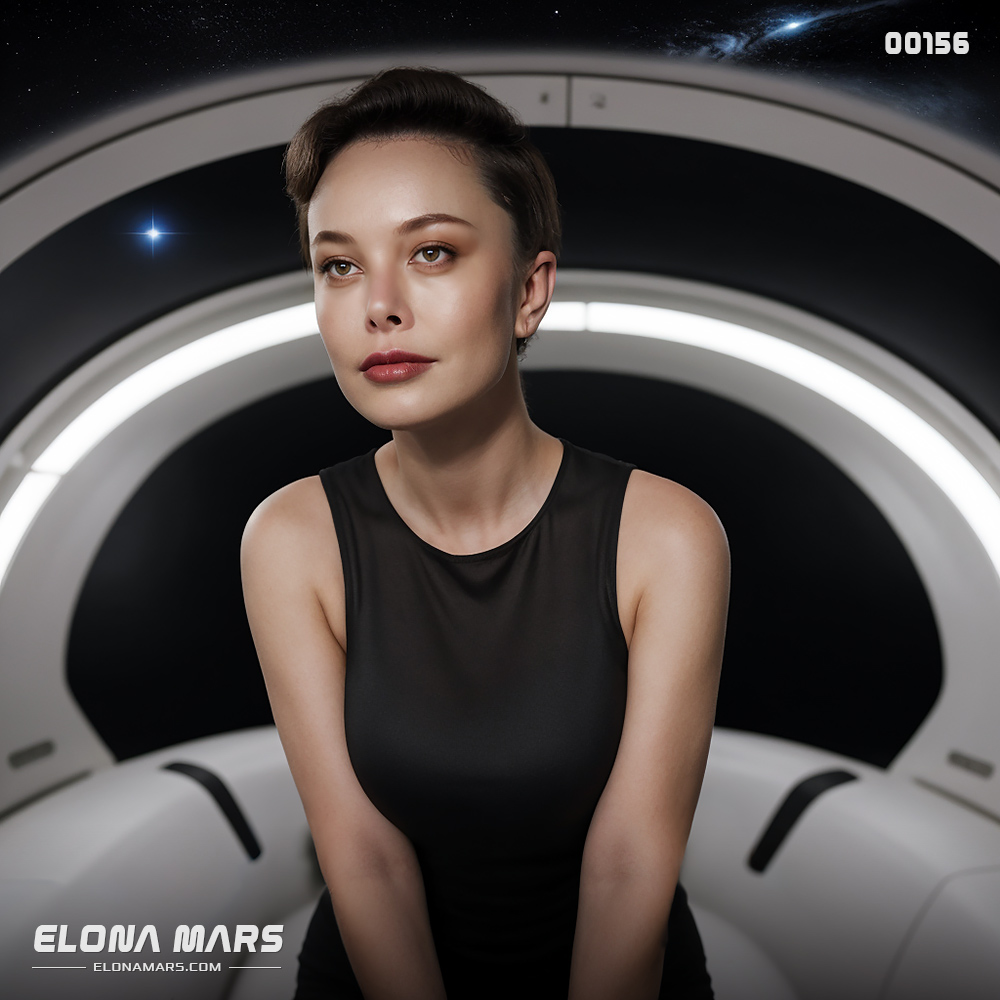 Elona Mars sat in the tranquil embrace of her private star yacht, Lyrica One, drifting between planets in the quiet vastness of space. She wore a simple Void Harmony Set—a sleeveless black top and matching leggings, designed for comfort in solitude, allowing her to move freely