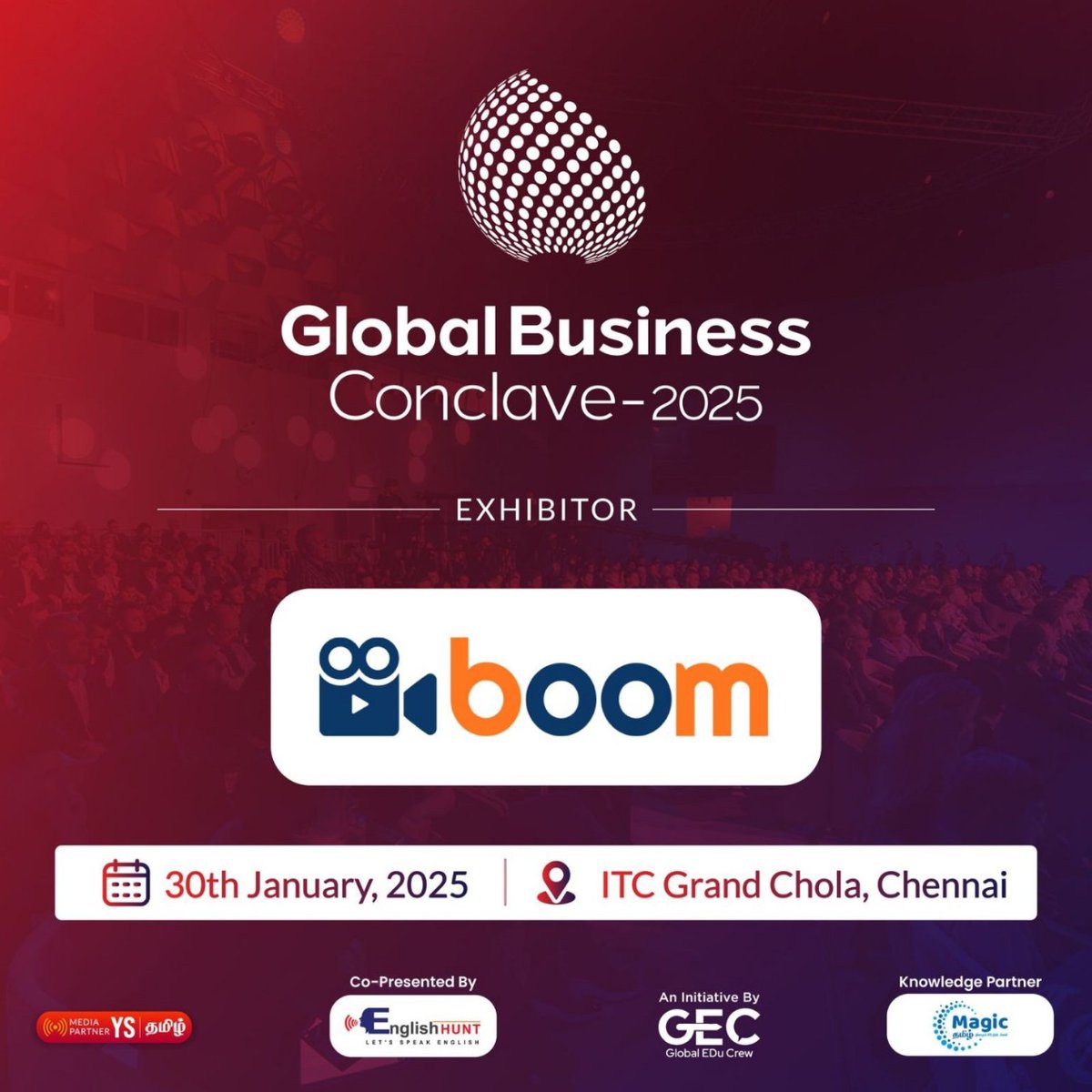 boomshopapp's tweet photo. 🚀 Boom Shop App is exhibiting at the Global Business Conclave 2025! 🎉

📅 Date: January 30, 2025
📍 Venue: ITC Grand Chola
Join us for an exciting showcase of our innovative solutions and connect with industry leaders!

#GlobalBusinessConclave #BoomShopApp #Exhibitor https://t.co/hzX8bo8RPE