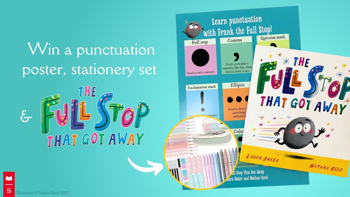 Competition time!

Like, follow and retweet to win a punctuation pack, including a poster, stationery set and a copy of THE FULL STOP THAT GOT AWAY!

Closes 1st February 2025 at 23:59pm. Terms and conditions apply: scholastic.co.uk/competition-te…