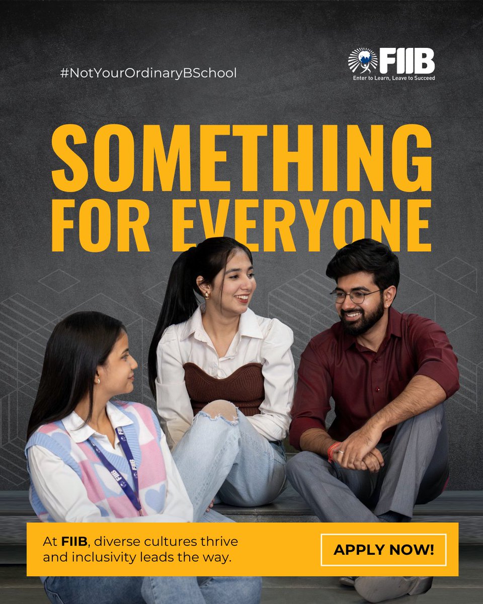 Tired of the ordinary? Choose FIIB!
Where diversity meets excellence, students from all walks of life bring unique perspectives.

Admissions are open! Apply now and start your journey to success.

#FIIB #FutureLeaders #NotYourOrdinaryBSchool

admissions.fiib.edu.in