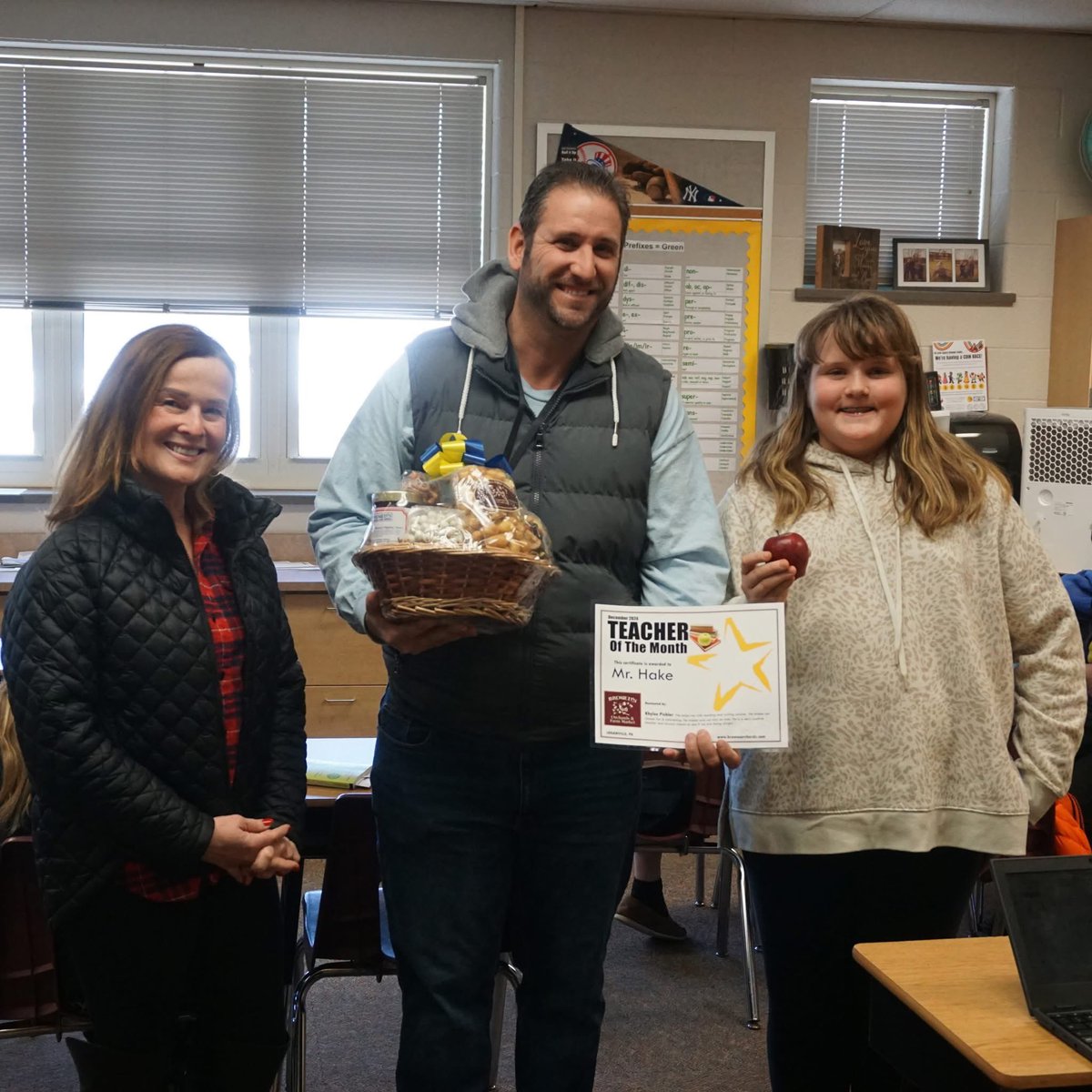 Congrats to Mazie Gable Elementary School teacher, Mr. Hake; our December Teacher of the Month! He was nominated by Khylee who said, "He helps me with reading &amp; writing cursive.  He makes our classes fun &amp; interesting. He is very positive &amp; checks to see if we are doing alright.”