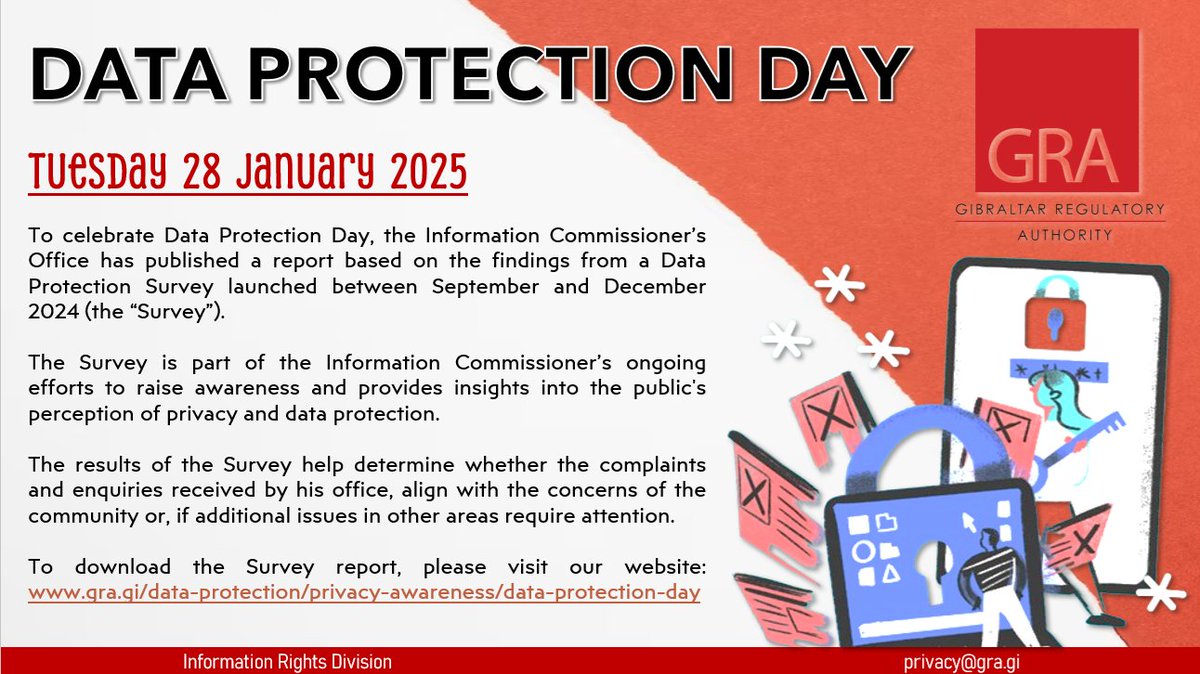 Today is Data Protection Day! 

To mark this event, the Information Commissioner has published a report on the results of a survey which aimed to assess public data protection awareness. 

To download the survey report, please follow this link: shorturl.at/BQEnu