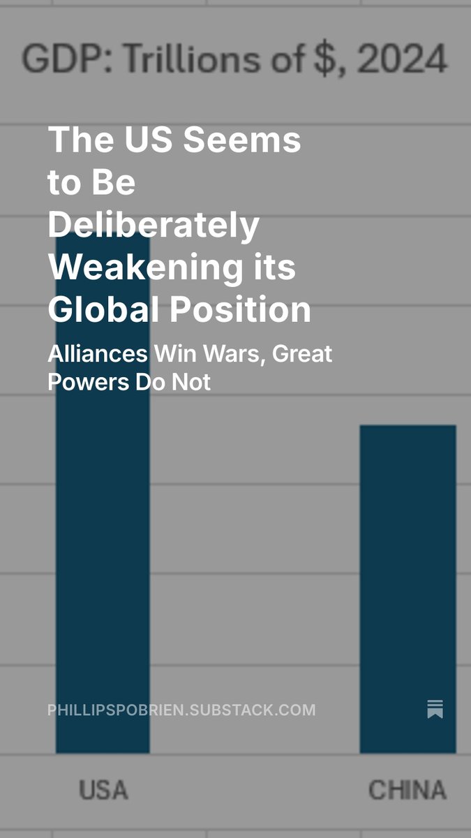 Just sent out a post about how US foreign policy now seems designed to weaken the US in relative terms more than anything the country has done since 1945. The question, I suppose, is whether its a mistake, or whether its deliberate.