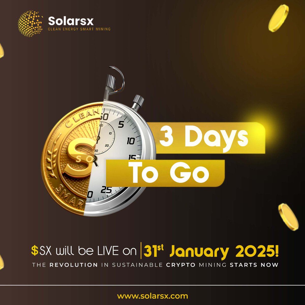 Solarsx04's tweet photo. 3 Days to Go!
The wait is almost over! $SX Coin goes LIVE on 31 January 2025
Be part of the revolution in sustainable crypto mining and shape the future of blockchain technology.
๐ Donโt miss out โ Join now and secure your spot
#SolarSX #SXCoin #SustainableCrypto #FutureOfMining #Crypto #3daystogo