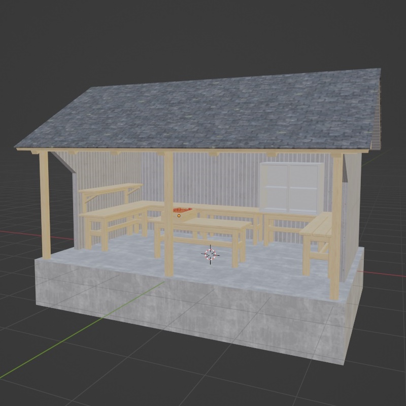 Hier eine kleine Vorschau von meiner kommenden Verkaufs-Hütte. Ist bisher erst im Blender. Da kommt noch viel Deko und natürlich die auffüllbaren Gefäße für die Sachen, die man verkauft.