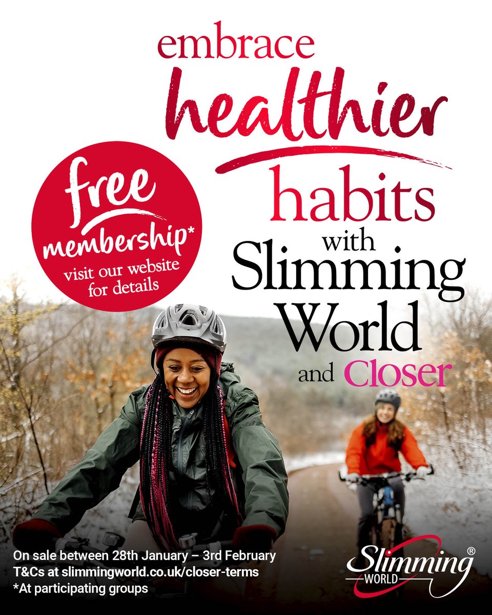 SlimmingWorld's tweet photo. Self-care isn’t just for January – at Slimming World, you’ll be supported to make small, positive changes that last ❤️! Find a voucher to join a local group for free when you pick up this week’s issue of @closeronline 📕. https://t.co/YerRNsAFYK