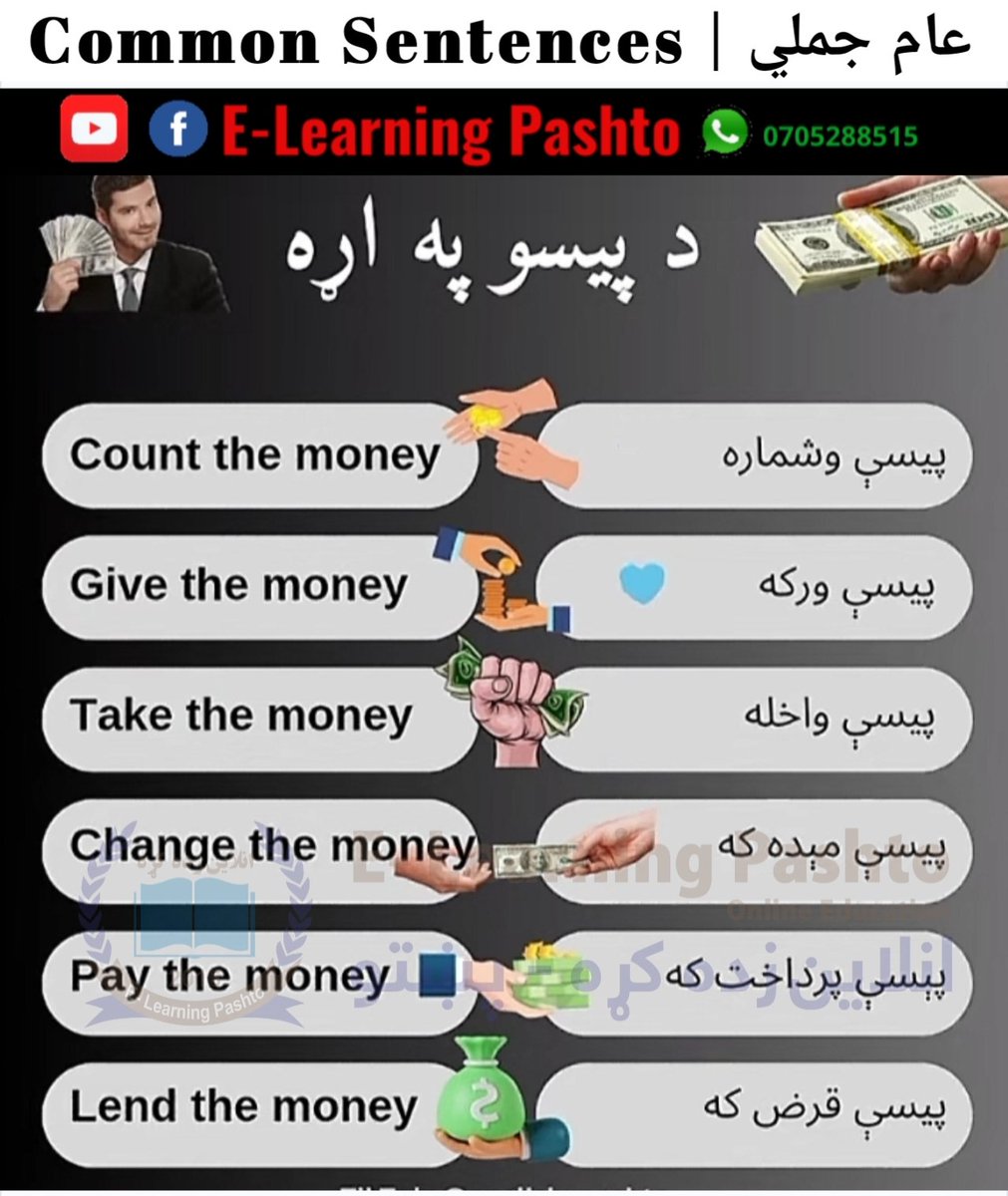 pashto_eng's tweet image. #Common_Sentences of the day | د نن ورځې عامي جملي
#P161
 
🟢  WhatsApp 👇 wa.me/93705288515
🌎 Via: #E_Learning_Pashto | Online Learning Platform