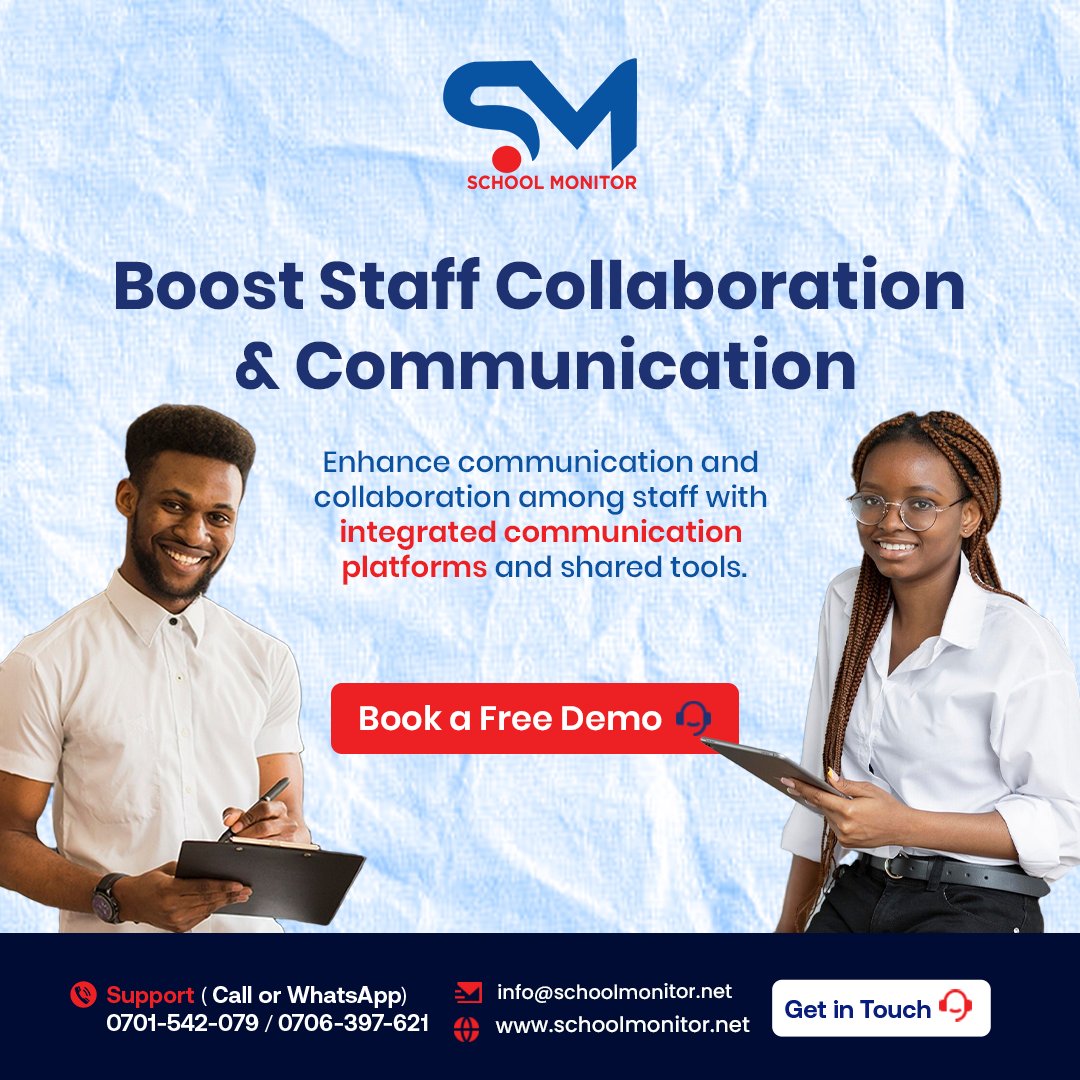 schoolmonitorUg's tweet photo. Clear communication is key to a successful school. 🔑 #SchoolMonitor provides integrated communication platforms to connect staff, improve and information sharing. 🗣 

Book a free demo! 💻 
0701-542-079 / 0706-397-621 |
info@schoolmonitor.net |
https://t.co/AZDEkOzjxx https://t.co/fERMFDuZ06
