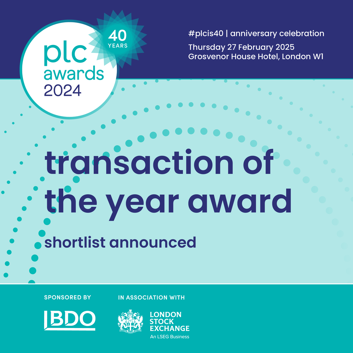 Congratulations to the exceptional finalists shortlisted for the Transaction of the Year Award, sponsored by Alma Strategic Communications. They are <a href="/breedongroup/">Breedon Group PLC</a>  Grafton Group plc, Harworth Group plc, Pinewood Technologies plc, Volution Group plc and Zegona Communications Plc.