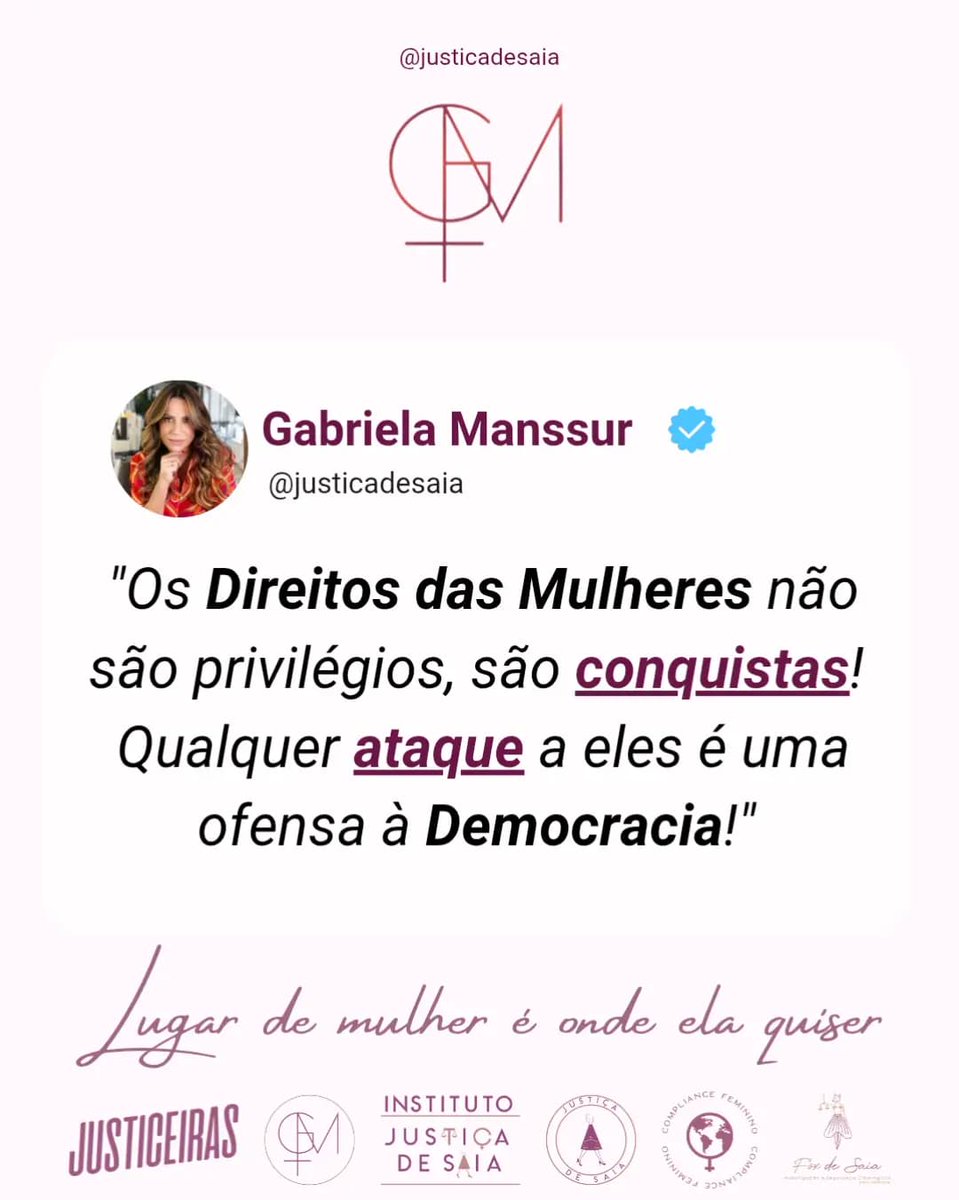 Quando falamos em direitos das mulheres, falamos de justiça, não de favores. 
Cada passo dado é uma luta vencida, e cada retrocesso, um golpe contra a igualdade.
 
Lugar de mulher é onde ela quiser: construindo, liderando, transformando. ♀️✨ 
#Respeito #Igualdade