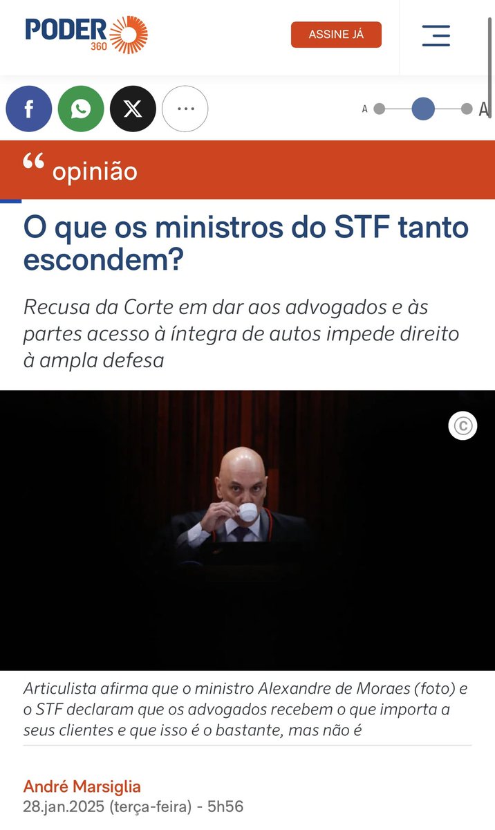 marsiglia_andre's tweet photo. 🚨Em meu artigo de hoje para o @Poder360, pergunto: o que os ministros do STF tanto escondem, ao permitirem vazamentos seletivos à imprensa, e ocultação de informações às partes?

Os ministros dizem que os advogados  recebem o que importa a eles. Mas não se constrói uma defesa com base em um conteúdo parcial ou editado. Não há, dessa forma, paridade de armas, o advogado defenderá seu cliente com base em um arremedo, mas seu cliente será julgado com base na íntegra dos autos, de conhecimento do juiz.

O que tanto escondem? E porque revelam à imprensa um conteúdo editado ou parcial? O que há de tão secreto nas investigações e julgamentos da Corte, que sua revelação seria um mal maior do que soterrar o direito à ampla defesa de tantas pessoas, soterrando no final a própria democracia?

https://t.co/6203brPjRD