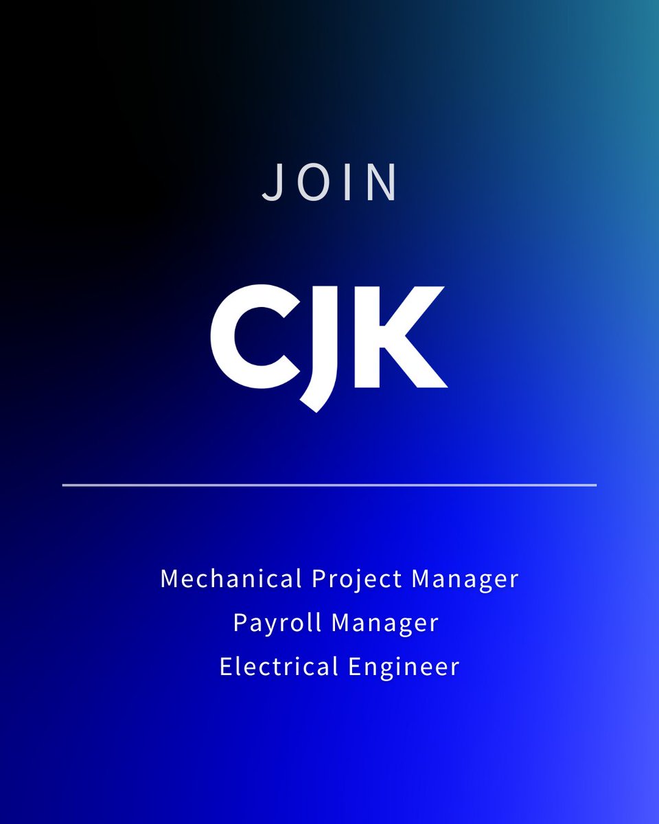 CJK (@cjkengineering) on Twitter photo CJK is growing! 🤩We're hiring:
Mechanical Project Manager - Apply: lnkd.in/eTkUrScD
Payroll Manager (Part-Time) – Apply: lnkd.in/esrrhgGw
Electrical Engineer – Apply: lnkd.in/eZYq2UeY
Join one of Ireland's leading M&E contractors! 🚀
#IrishJobs #Hiring CJK is growing! 🤩We're hiring:
Mechanical Project Manager - Apply: lnkd.in/eTkUrScD
Payroll Manager (Part-Time) – Apply: lnkd.in/esrrhgGw
Electrical Engineer – Apply: lnkd.in/eZYq2UeY
Join one of Ireland's leading M&E contractors! 🚀
#IrishJobs #Hiring