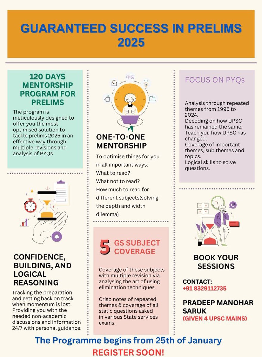 _sneha_singh__'s tweet photo. UPSC Prelims is just few countdown away!

Right guidance is the need of the hour
 
Here is a mentorship program by an experienced individual who himself has written 4 mains, has been in this field for almost 7 years now!

-Limited aspirants enrolled
-PYQs and trend analysis 
Etc. https://t.co/bizn3Nmbi3