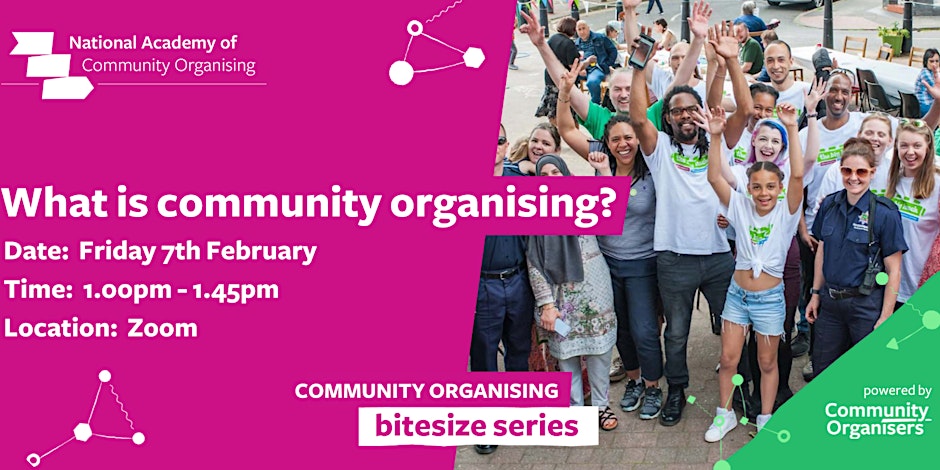 Coming up next week

Grab a cuppa and join us for the first in our series of Bitesize sessions, looking at the practice of community organising.

Book here bit.ly/3WeJ23X