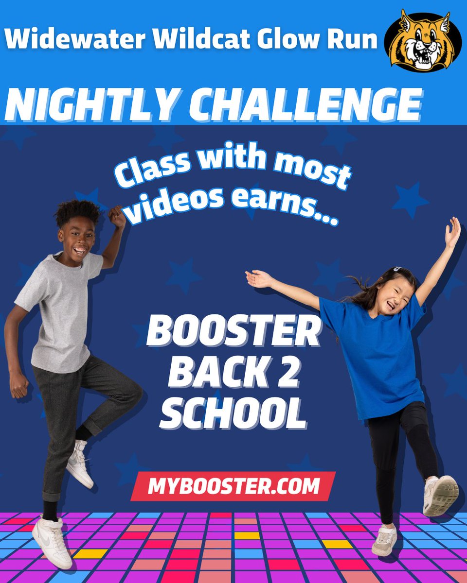 Our Wildcats can STAR in a video with Dude Perfect! Visit MyBooster.com and upload a picture today. Then, share on your social media to support our Glow Run this Friday!  Help us reach our $20,000 goal! Sign up at MyBooster.com today. #EmpoweredToSucceed