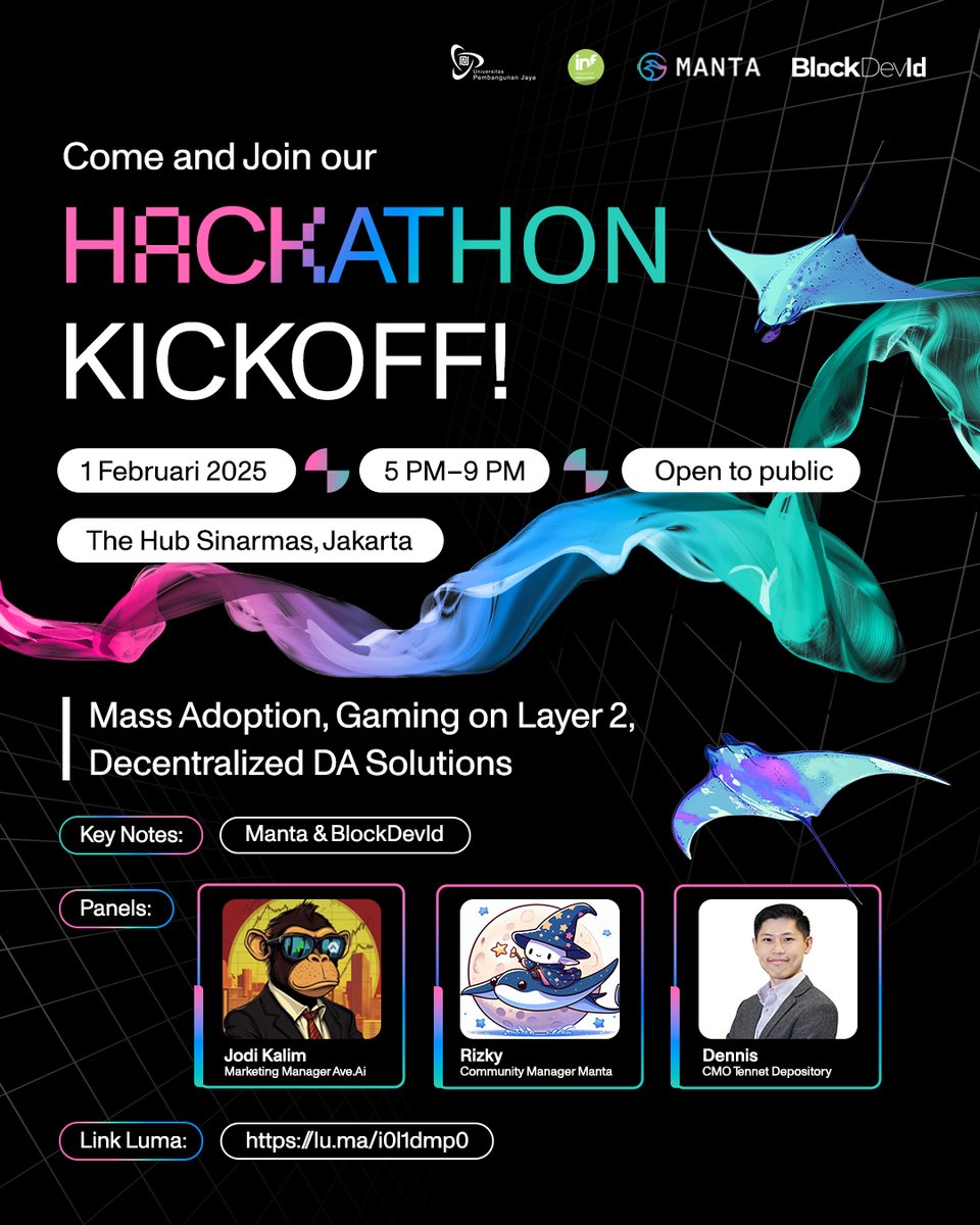 🚀 MAU TAHU ADA APA AJA DI INDONESIA HACKER HOUSE? 🚀
1/3 HACKATHON KICKOFF
Join diskusi panelnya bareng <a href="/MantaNetwork/">Manta Network (🔱,🔱)</a>, <a href="/Ave_indonesia/">Ave.ai Indonesia</a>, dan <a href="/blockdev_id/">BlockDevId</a>!👇🧵