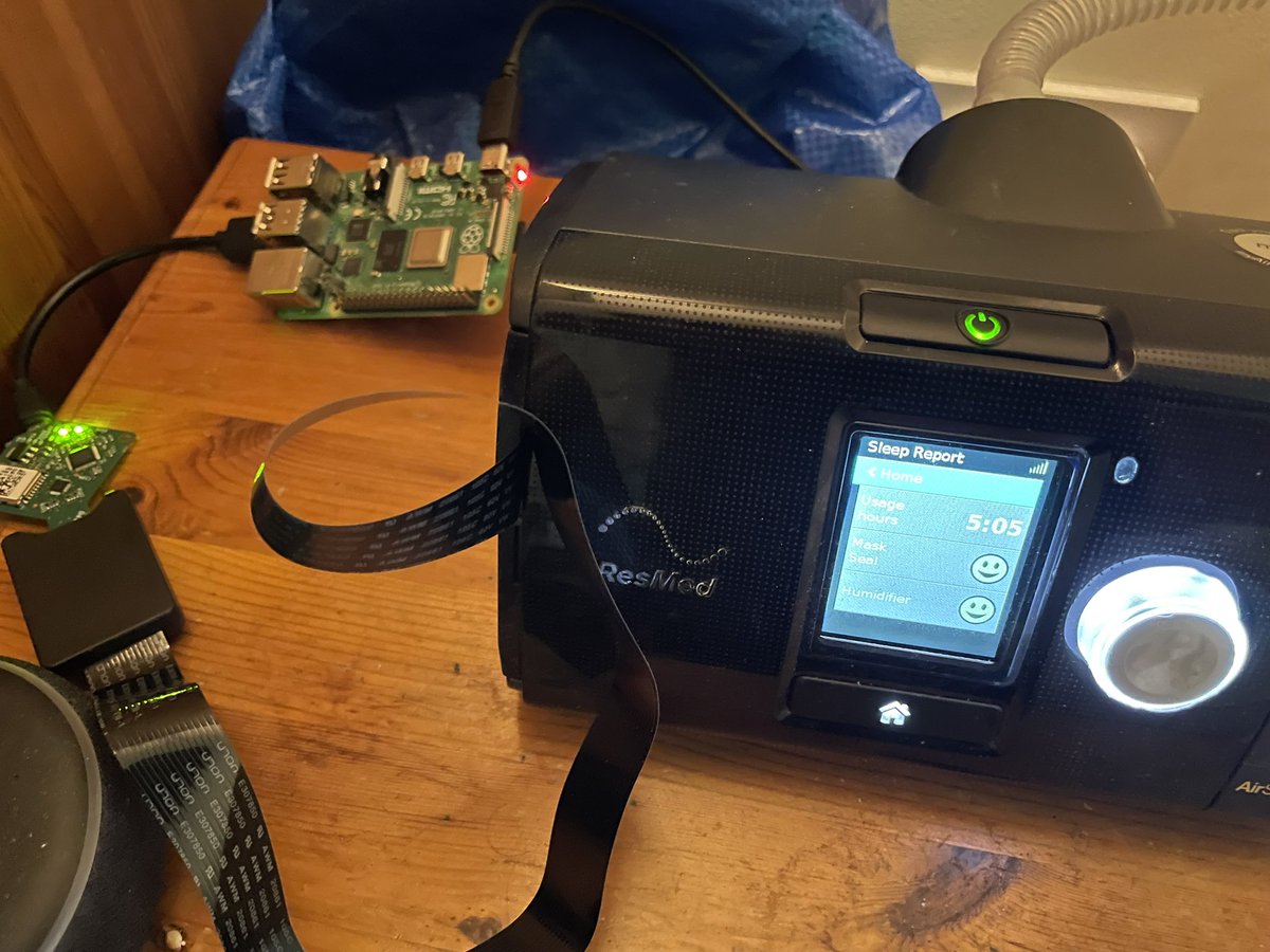 embedded_iot's tweet photo. So my @ResMed CPAP has a load of data available on an internal SD card that I can analyse with an OpenSource tool called OSCAR. To get it out of the device I’ve used a Tasmota WiFi plug to turn it off and a USB SD Mux to automatically connect it to a @Raspberry_Pi !! #weeknotes https://t.co/WqDTF1ovdT