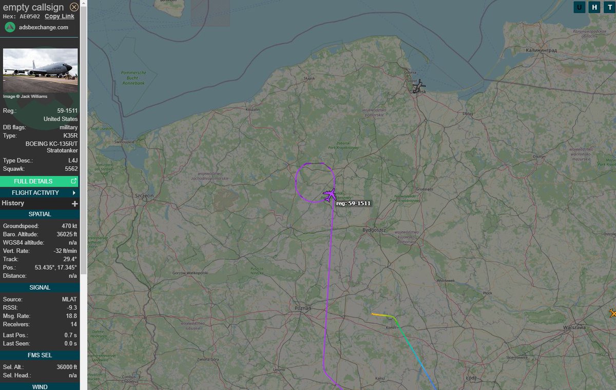 PolishMilRadar's tweet photo. βοΈ 28.01 11:47Z
Correction: πΊπΈ #RAKE61 remains in the air and will probably another #AAR in #TSA29 "KATE" with someone, maybe JAKE17 who is over Netherlands at the moment.
https://t.co/8u3BO4Pynz https://t.co/4kVjAdFtJ4