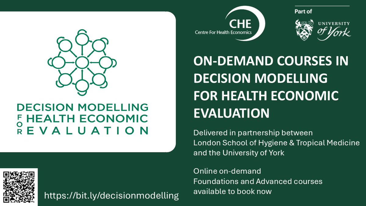 The Centre for Health Economics (@cheyork) on Twitter photo Want to gain the skills and knowledge to build and assess decision models? Explore Foundations and Advanced online on-demand short courses in 'Decision Modelling for Health Economic Evaluation' with <a href="/CHEyork/">The Centre for Health Economics</a> and <a href="/LSHTM_GHECO/">Global Health Economics Centre</a>. Available to book now at bit.ly/decisionmodell… Want to gain the skills and knowledge to build and assess decision models? Explore Foundations and Advanced online on-demand short courses in 'Decision Modelling for Health Economic Evaluation' with <a href="/CHEyork/">The Centre for Health Economics</a> and <a href="/LSHTM_GHECO/">Global Health Economics Centre</a>. Available to book now at bit.ly/decisionmodell…