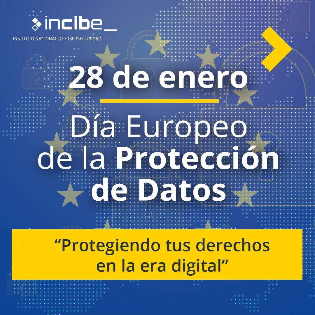 INCIBE's tweet image. 🌐🔒 Hoy se celebra el Día Europeo de la #ProtecciónDeDatos, bajo el lema "Protegiendo tus #derechos en la era #digital", para poner el foco en los desafíos actuales relacionados con la #privacidad.

¡Protege los #datos de tu #negocio! 🛡️

#DíaProtecciónDatos