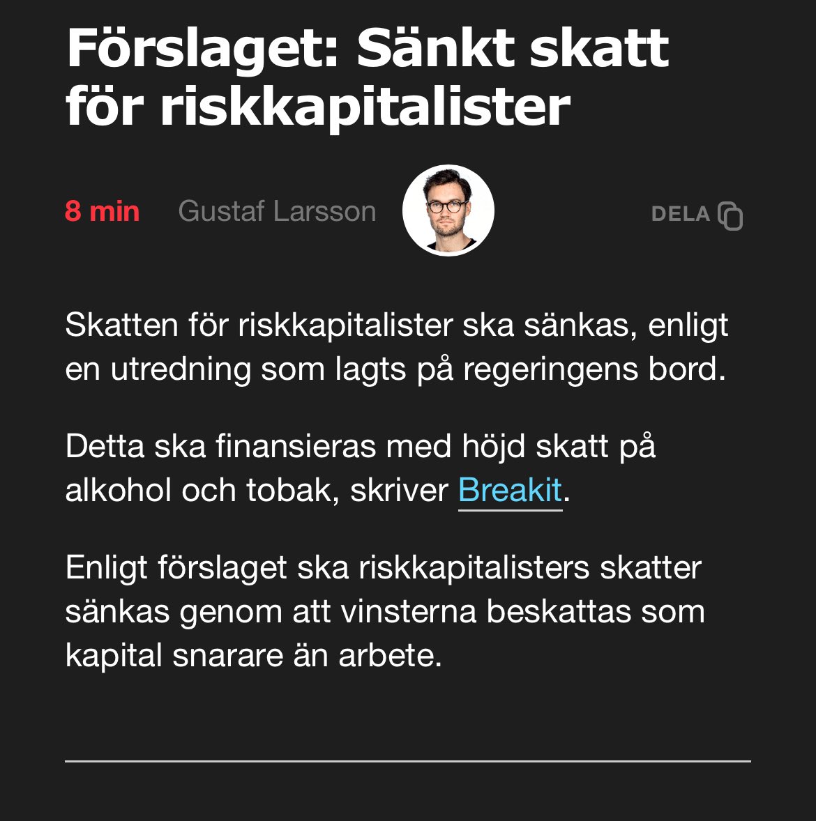 HÖGERN: 

✅ Mer för Barbro, 76 år, som inte jobbat på över 50 år, att spara och inte investera i samhällsekonomin. 

❌ Billigare snus eller Norrlands till Calle, 24 år, som knegat på ett bygge sedan han var 18, och bidrar till svensk tillväxt och lösa bostadskrisen.