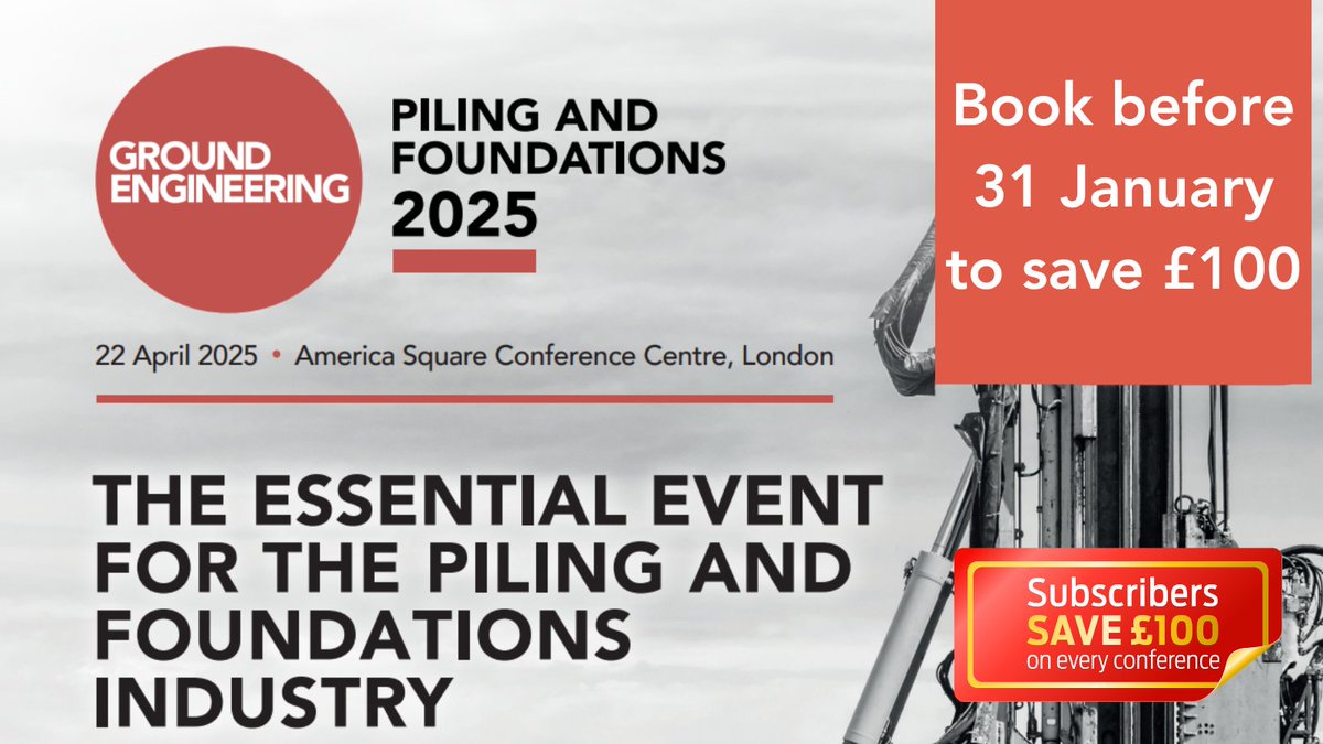 GE_magazine's tweet photo. Don't miss the #GEPiling & Foundations conference – the essential event for the piling and foundations industry. Book by 31 January to save £100 with our preview rate: https://t.co/DzViRhcFVe
#piling #foundations #groundengineering https://t.co/AioRc0Rd7N