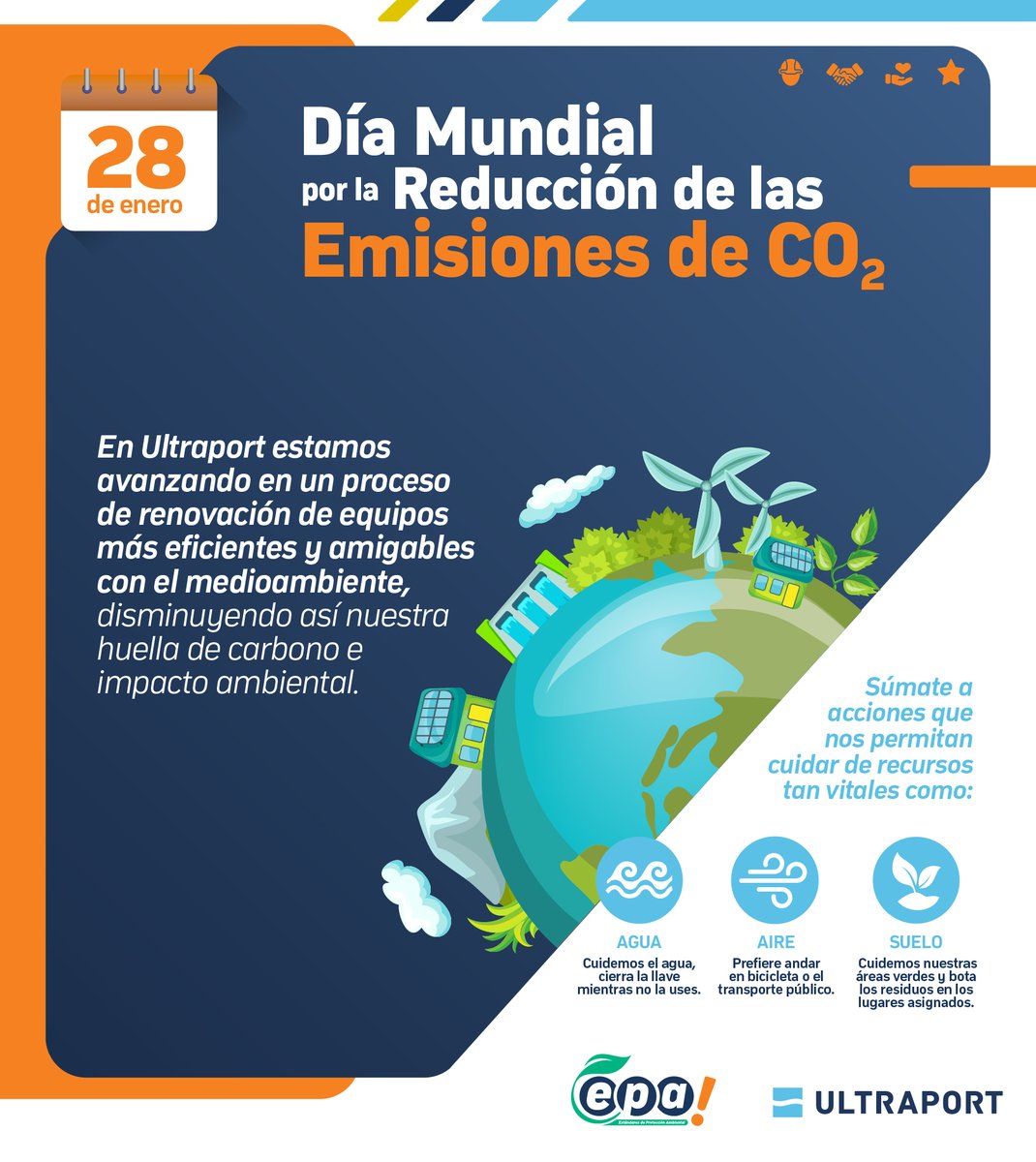 Ultraport_Chile's tweet image. En el Día Mundial por la Reducción de las Emisiones de CO2, reafirmamos nuestro compromiso con prácticas responsables que cuidan el medio ambiente. 
Gracias a todos y todas, trabajamos cada día para avanzar hacia un mejor futuro. 
#CompromisoSostenible  #CuidadoDelPlaneta