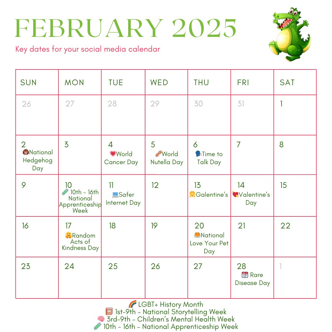 Stop winging it! 🙈

Planning your social media content in advance is KEY to a successful strategy. 🗓️

Consistent posting, engaging content, and knowing your audience are all part of the puzzle. 🧩

Check out our key dates for February 🚀

#SocialMedia #BrandAwareness