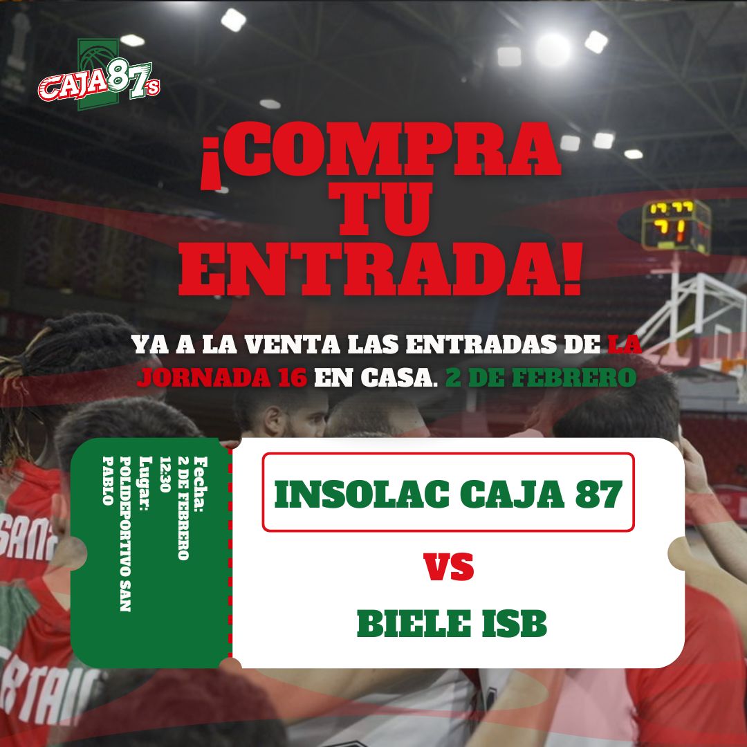 caja87basket's tweet photo. ¡La emoción regresa al Pabellón San Pablo! 🎉

Este 2 de febrero a las 12:30h, el INSOLAC CAJA 87 se enfrentará al BIELE ISB en un partido que promete ser inolvidable. ⚡🏀 ¡No te lo puedes perder!

🟢 Compra tus entradas online aquí: https://t.co/H8G2jOsaYi https://t.co/KmwhEgxmcf