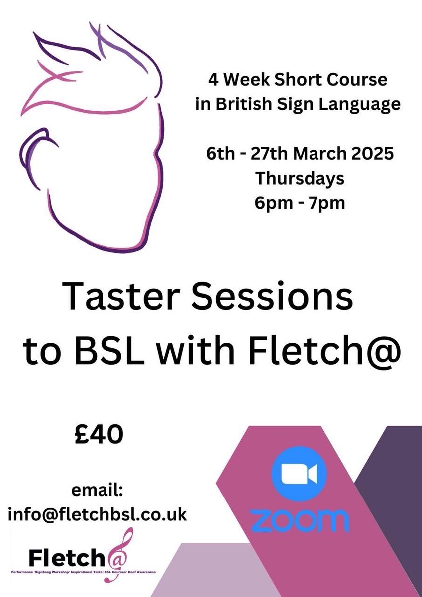 BSL TASTER THURSDAYS EVENING

“I’d love to learn sign language” then come along to my 4 week taster sessions and jump right into learning basic British Sign Language!

Limited spaces available working on a first come, first serve basis. 

Excited to see you there!! ☺️

Fletch@
