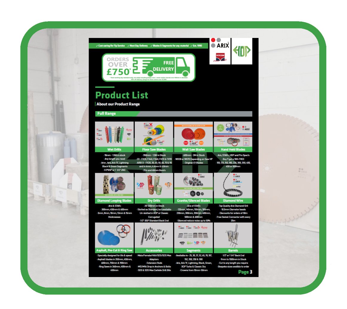 WHATS NEW!!!

-Improved Layout to find the products you need and can compare our various segments or Arix vs. Star+ in our Handheld blades.

- Re-Tip prices have been reduced to help your company's sustainability and save valuable pounds in these though times.