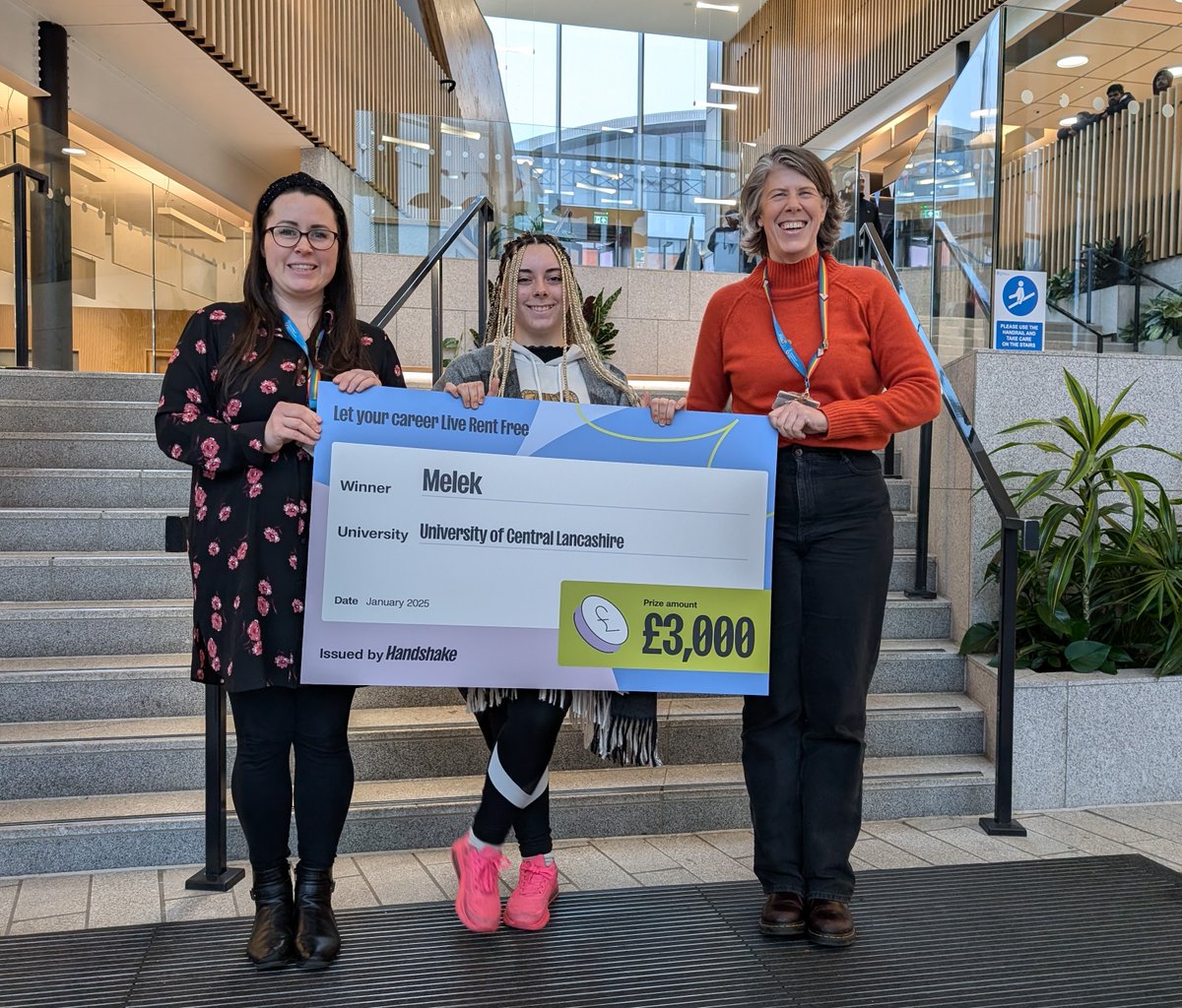 Melek is the Winner of the Live Rent Free Competition! 
There were 15 x £3,000 in the prize draw organised by Handshake and Melek won one of them! 🎉
Use Handshake to look for jobs, connect with employers, browse career events and book career appointments!
uclan.joinhandshake.co.uk/stu
