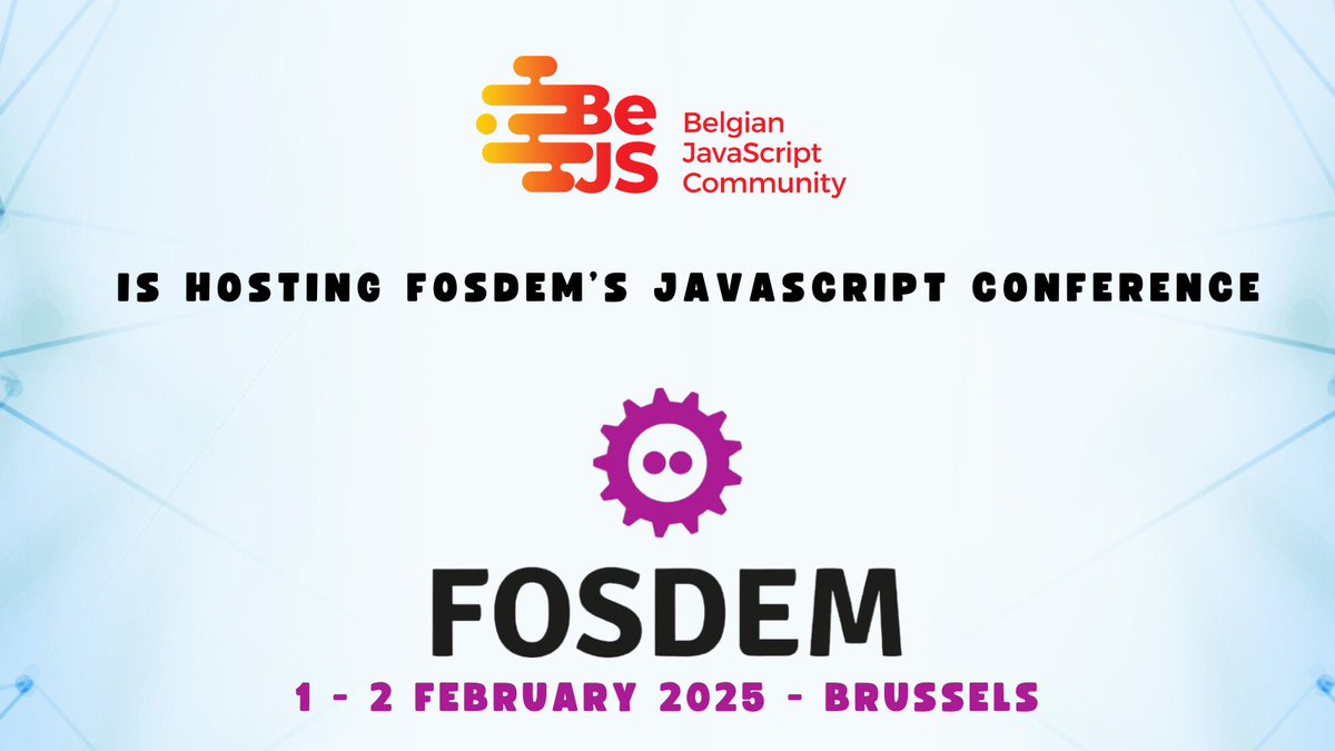 BeJS (@bejs_) on Twitter photo We are so glad to be organizing <a href="/fosdem/">FOSDEM @fosdem@fosstodon.org</a>'s #JavaScript
conference for the second year in a row 🤩and excited to welcome you very soon in #Brussels :
🗓️ Sunday 02.02.25
🕘 09am - 12.30pm
📍 Room UB5.230 - ULB Campus du Solbosch
Allℹ️ and Schedule ➡️ fosdem.org/2025/schedule/… We are so glad to be organizing <a href="/fosdem/">FOSDEM @fosdem@fosstodon.org</a>'s #JavaScript
conference for the second year in a row 🤩and excited to welcome you very soon in #Brussels :
🗓️ Sunday 02.02.25
🕘 09am - 12.30pm
📍 Room UB5.230 - ULB Campus du Solbosch
Allℹ️ and Schedule ➡️ fosdem.org/2025/schedule/…