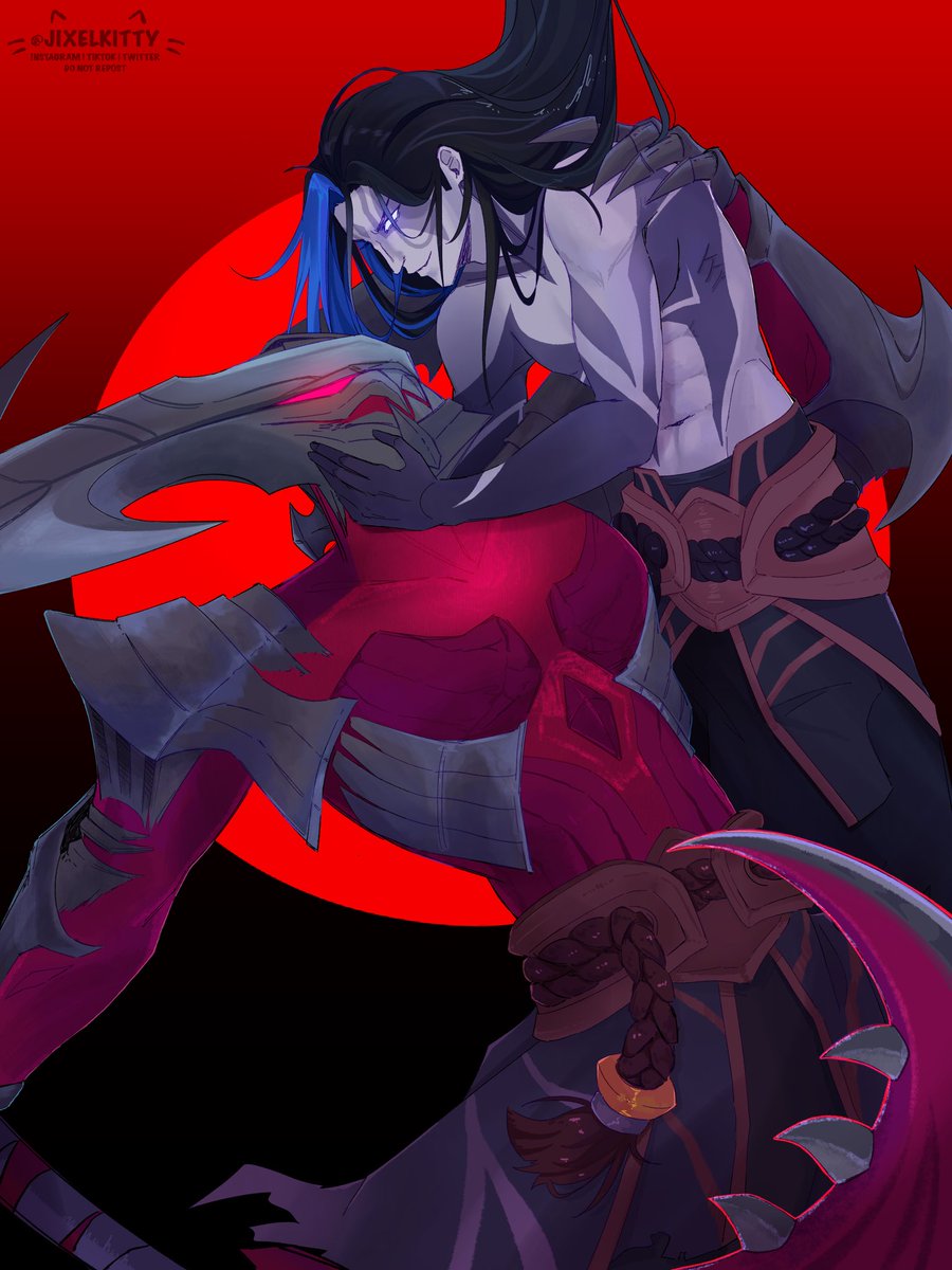 keep forgetting to post this but my work for the <a href="/DarkinZine/">Twilight of the Gods Zine</a> :3

#kayn #rhaast #rhaayn