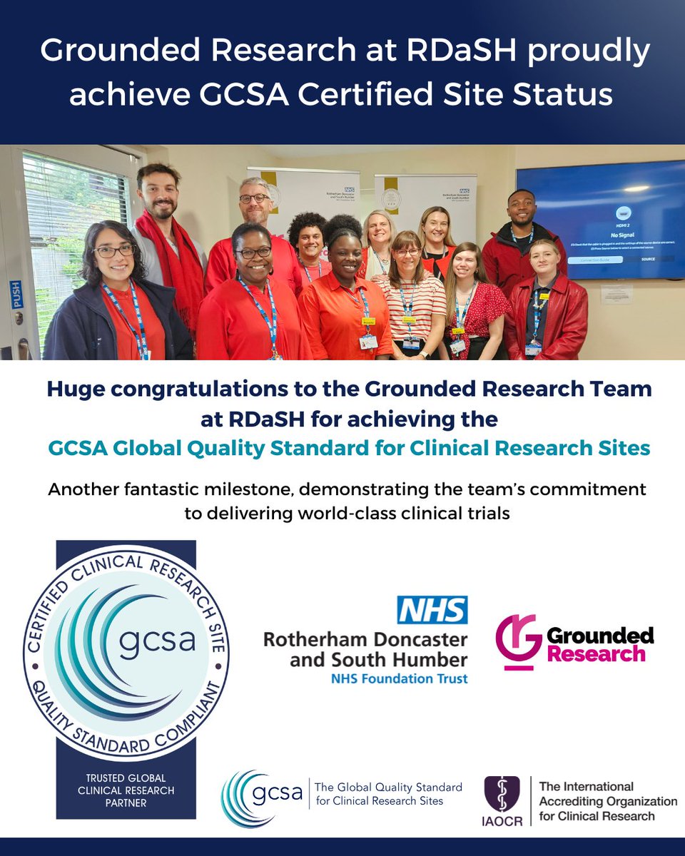 Exciting news! 
@rdashresearch1 has achieved Site Certification with <a href="/GCSA_Certified/">GCSA – Global Quality Standard for Clinical Sites</a>. This milestone highlights their commitment to delivering world-class #clinicaltrials. Congrats to the team for raising quality standards in #ClinicalResearch! - bit.ly/3Cnt011