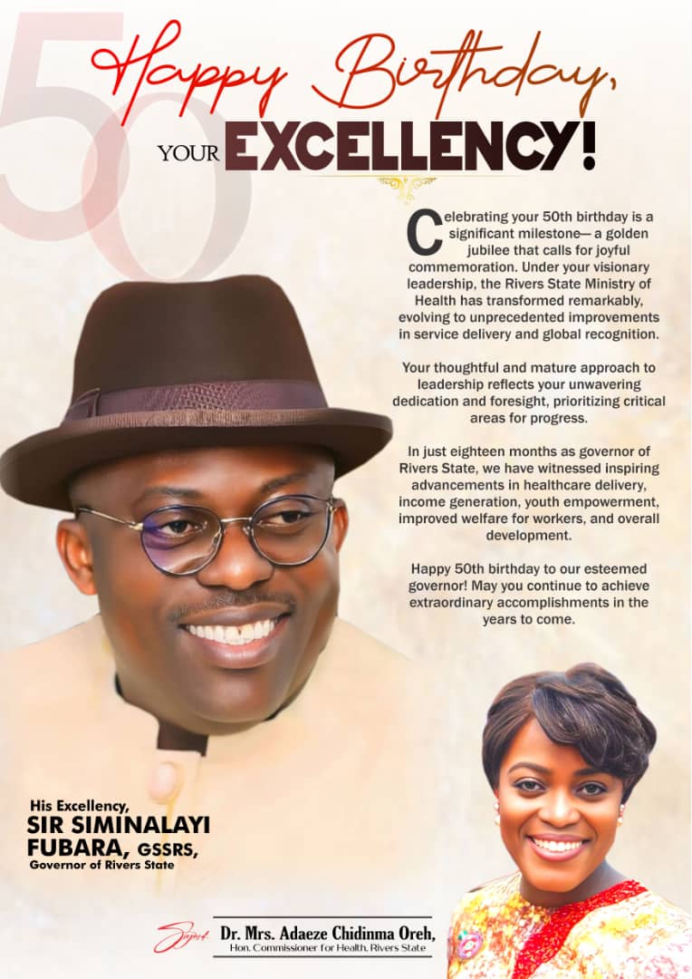 PrinceChukwumel's tweet image. A Golden Legacy

Today, we proudly honor a luminary who has illuminated the path of progress for our great state. Our governor's 50th birthday is a testament to a life of purpose, passion, &amp;amp; unwavering dedication to the well-being of our dear state.
#RiversFirst
#Health4AllRivers