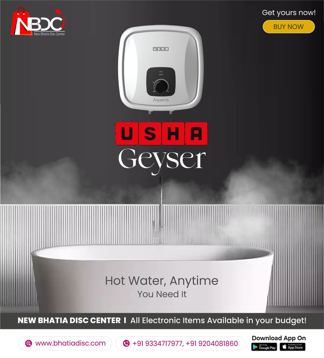 DiscBhatia's tweet image. New Bhatia Disc Center
🔥 USHA Geyser
Hot Water, Anytime You Need It!

🛒 BUY NOW
All Electronic Items available in your budget!

🌐 Visit: bhatiadisc.com
📞 Call: +91 9334717977, +91 9204081860

#UshaGeyser #HotWaterAnytime #BhatiaDiscCenter #AffordableElectronics