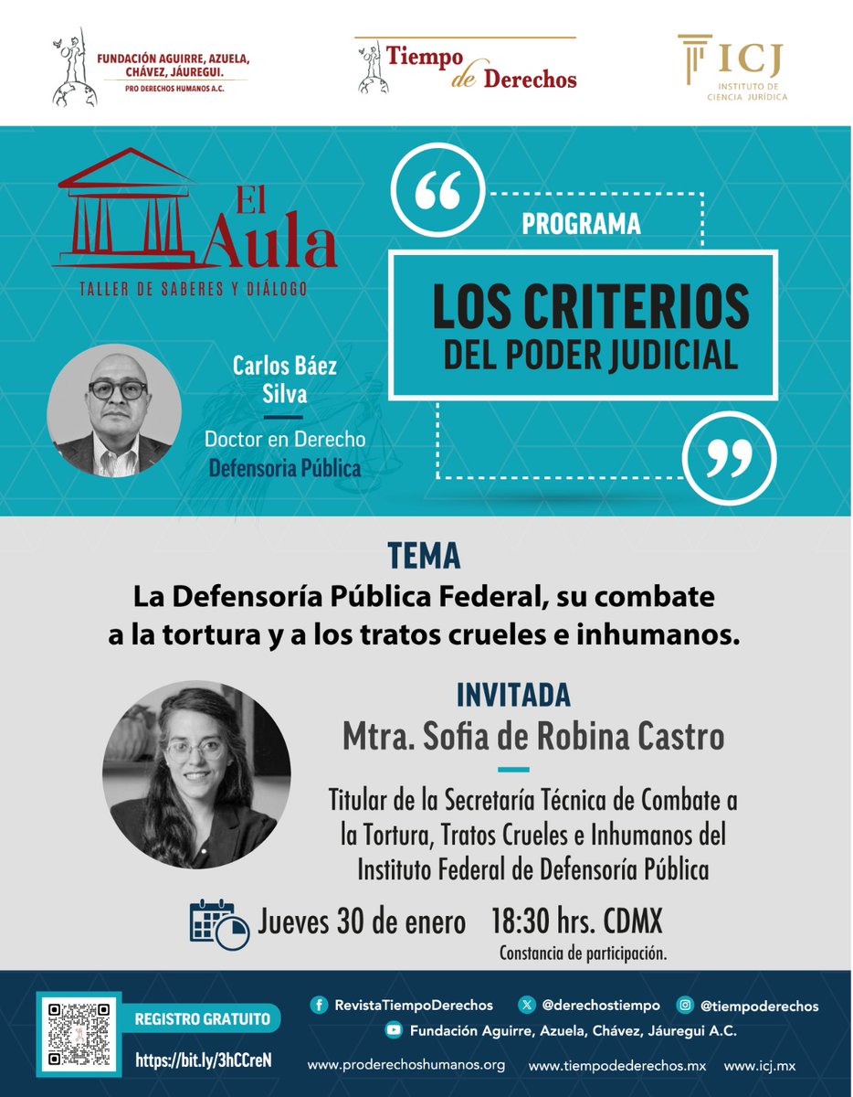 Tiempo_derechos's tweet photo. #ElAula
🎙️ Este jueves en Los Criterios de Poder Judicial. "𝗟𝗮 𝗗𝗲𝗳𝗲𝗻𝘀𝗼𝗿𝗶́𝗮 𝗣𝘂́𝗯𝗹𝗶𝗰𝗮 𝗙𝗲𝗱𝗲𝗿𝗮𝗹, 𝘀𝘂 𝗰𝗼𝗺𝗯𝗮𝘁𝗲 𝗮 𝗹𝗮 𝘁𝗼𝗿𝘁𝘂𝗿𝗮 𝘆 𝗮 𝗹𝗼𝘀 𝘁𝗿𝗮𝘁𝗼𝘀 𝗰𝗿𝘂𝗲𝗹𝗲𝘀 𝗲 𝗶𝗻𝗵𝘂𝗺𝗮𝗻𝗼𝘀." 🎙️
No te pierdas el tema de la esta semana con 𝗗𝗿. 𝗖𝗮𝗿𝗹𝗼𝘀 𝗕𝗮𝗲́𝘇 𝗦𝗶𝗹𝘃𝗮, que tendrá como invitada especial a la 𝗠𝘁𝗿𝗮. 𝗦𝗼𝗳𝗶́𝗮 𝗱𝗲 𝗥𝗼𝗯𝗶𝗻𝗮 𝗖𝗮𝘀𝘁𝗿𝗼, Titular de la Secretaría de Combate a la Tortura, tratos crueles e inhumanos del Instituto Federal de la Defensoría Pública.
@Fundacion_AACJ
📅 30 enero
⏰18:30 hrs.
¡Regístrate y obtén tu constancia!
https://t.co/JFRow7uZT1