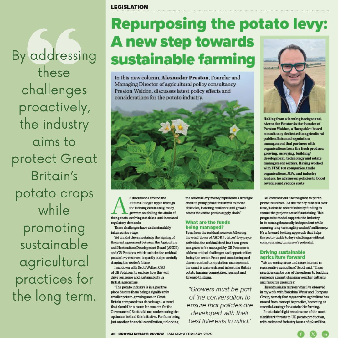 PrestonWaldon's tweet photo. £50M lost to #potato blight each season? Not anymore.

@gb_potatoes is transforming British #farming with smart tech and industry-led solutions.

Hear from our MD and GB Potatoes' CEO on building a resilient ag future.

Full analysis: @BritishPotato_  ➡️ https://t.co/9xk8bg6cB1 https://t.co/DH9VoS7b40