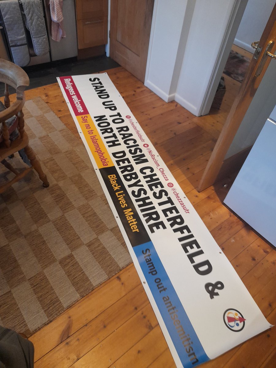 NoRacism_Chezza's tweet photo. Brand new #StandUpToRacism banner arrived from the printers thus morning. Too late for the powerful #HolocaustMemorialDay in #Chesterfield yesterday evening. But it will be leading our #Derbyshire contingent on the #StopTheFarRight march on #Feb1st . @AntiRacismDay https://t.co/SLJmXoHZXZ