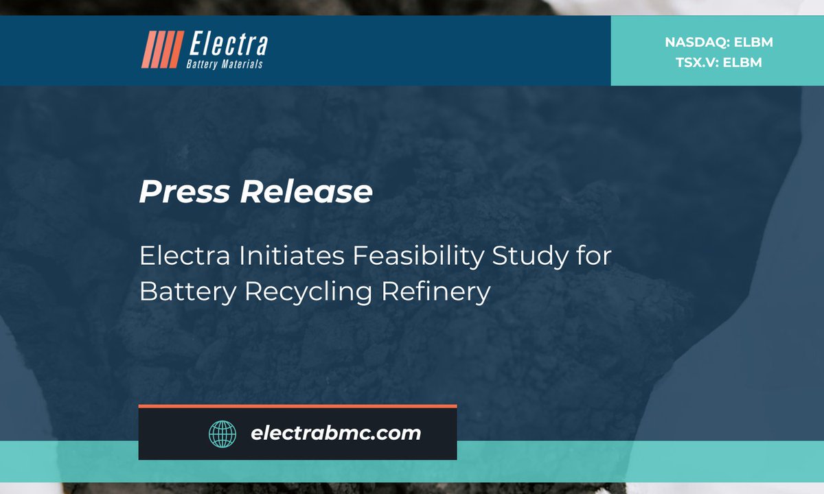 ElectraBMC's tweet image. Electra Initiates Feasibility Study for Battery Recycling Refinery
electrabmc.com/news-releases/…

NASDAQ: $ELBM | TSX-V: ELBM #Electra #BatteryMetals #Recycling #Batteries