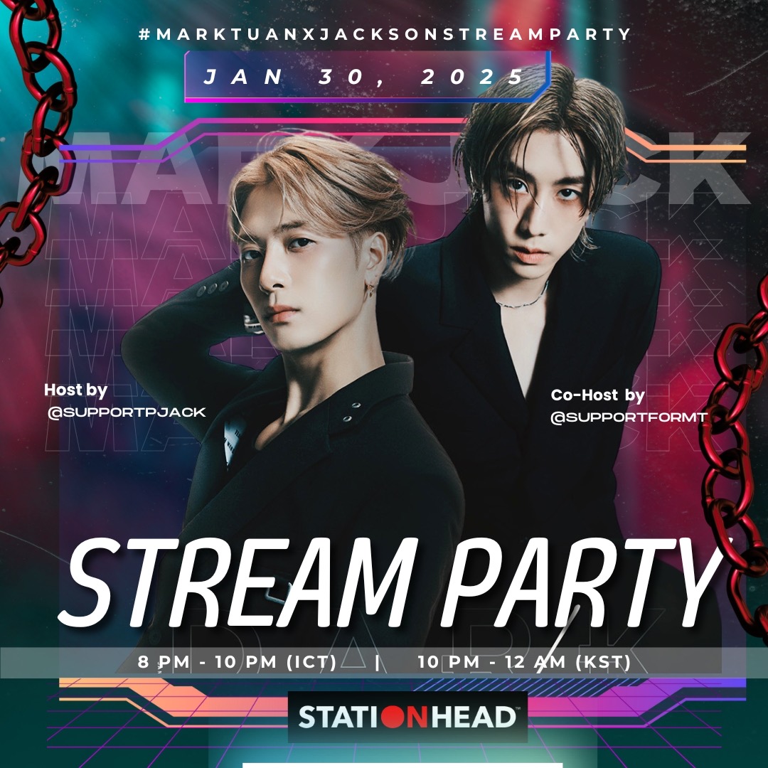 SupportPJack's tweet photo. 📻 #MarkTuanxJacksonStreamParty
STREAMING COLLABORATION ON @STATIONHEAD 💚
🗓 Jan 30, 2025
⏰ 8 PM - 10 PM ICT
10 PM - 12 AM KST
Host : @SupportPJack
Co-Host : @SupportForMT
👉https://t.co/5BmTh2naCS
#SupportPJack #JacksonWang @JacksonWang852
#SupportForMTParty @marktuan
#MarkTuan @GOT7 #GOT7