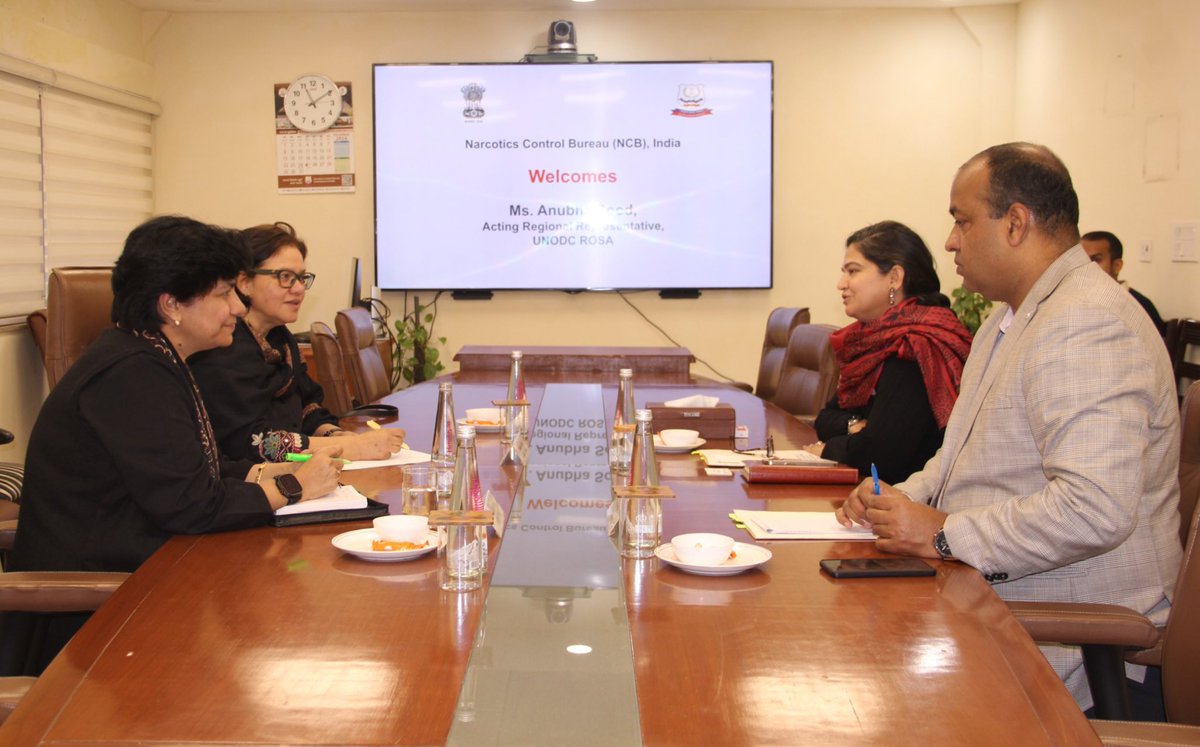 UNODC_ROSA's tweet photo. A very productive meeting between @UNODC &amp; @narcoticsbureau 🇮🇳 to discuss the 68th #CND, joint cooperation for regional information sharing and collaborating on innovative approaches to address the drug problem. 

We thank the NCB for excellent support &amp; cooperation! https://t.co/QvnJz4Bu9u