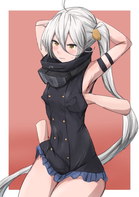 お題の頭の後ろで手を縛られたドルフロのPKPが、後ろからは脇の部分に手を突っ込まれて服の中でカリカリと乳首責めをされ、前からはスカートに手を入れられて何やらモゾモゾと弄られて嫌がっている感じです。 