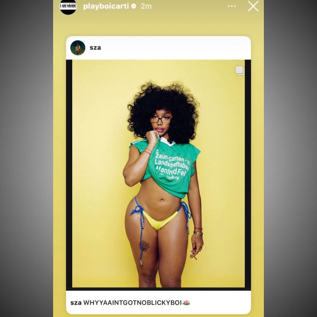 unseenopium's tweet photo. Sza and Playboi Carti showing love to each other on instagram ❤️ 

Sza x Carti soon???? 👀 🤔 https://t.co/TRXSJyzf47