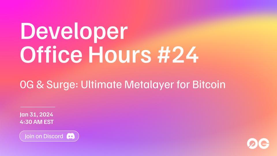0G_labs's tweet photo. Join us for Developer Office Hours #24 with @punithbtc from @SurgeBuild!

Join us in exploring Bitcoin’s first Composable Scaling Metalayer, enabling rollups, dApps, and DeFi to flourish without requiring soft forks!

⏰ 4:30 AM EST
📅 Jan 31st

Join👇
https://t.co/JDBNF50cmM