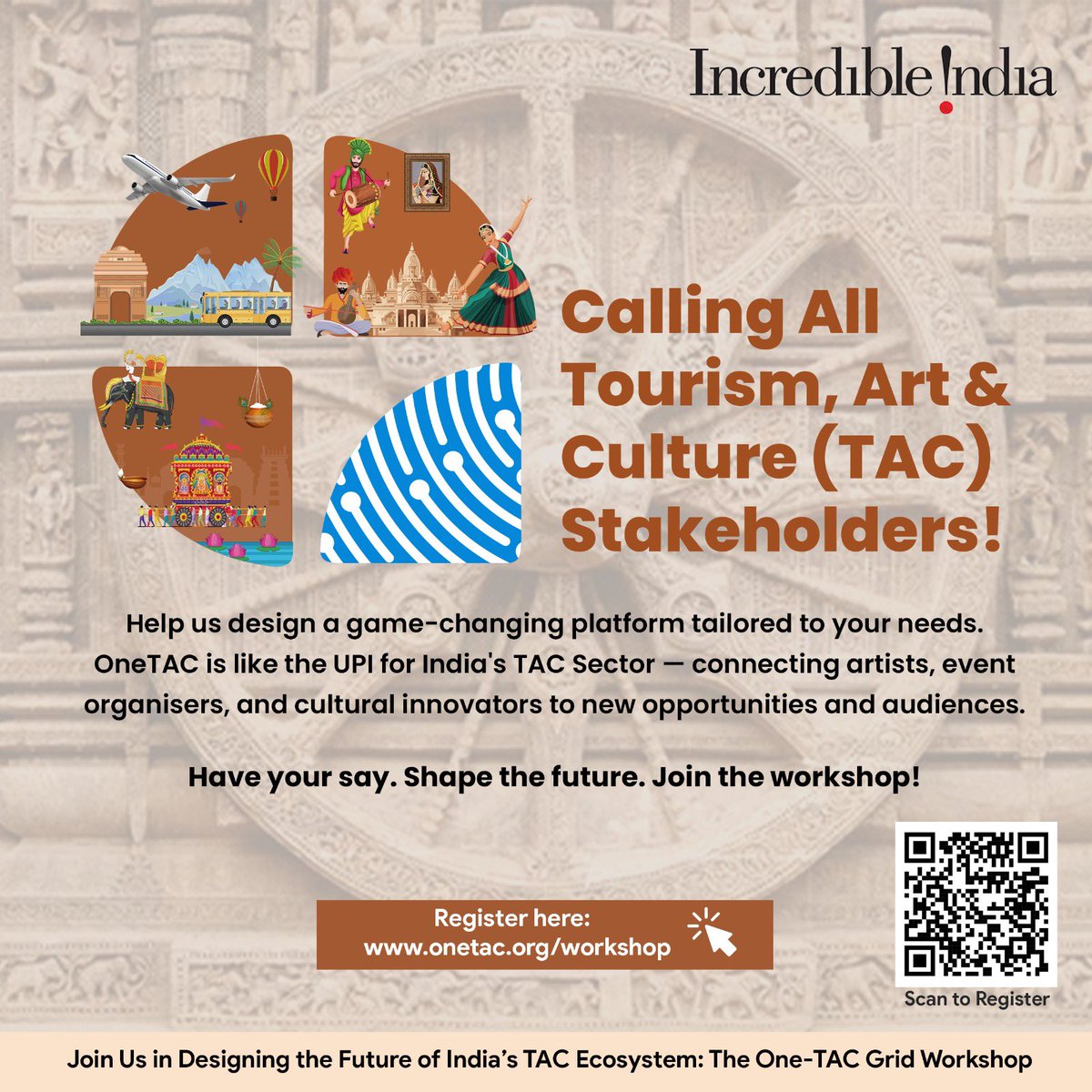 culkeyF's tweet photo. Join the Revolution: Be Part of OneTAC! 

Imagine a world where discovering and engaging with India’s vibrant Tourism, Art, and Culture (TAC) ecosystem is as seamless as making a payment with UPI. That’s exactly what OneTAC is here to do!

We’re building a decentralized digital grid that connects local creators, event curators, cultural innovators, etc. to global audiences — unlocking:

✅ New Economic Opportunities
✅ Job Creation & Startup Empowerment
✅ Global Cultural Showcases

We need YOU to co-create this future! Together, let’s reimagine India’s TAC landscape through a collaborative, tech-driven ecosystem.

📢 Be a stakeholder. Be a changemaker. Be OneTAC!

💡 Interested in contributing? Register! 

#OneTAC #DigitalInnovation #IndiaTAC #ExperianceEconomy