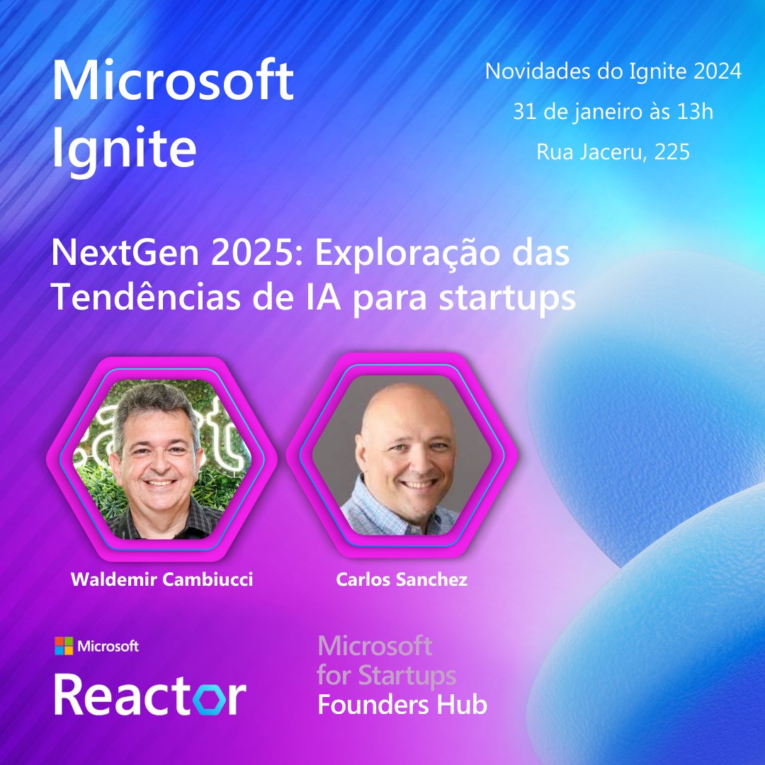 VictorDevRel's tweet photo. Novidades de IA para #startups aprendidas no Evento Microsoft Ignite 2024
🗓️31/01 às 12h30, inscrições gratuitas
📲https://t.co/ka13s4qxur
📍#ReactorSaoPaulo: Rua Jaceru, 225 - Vila Gertrudes (vagas limitadas, corre!)
🖥️Transmissão ao vivo às 13h
#ReactorSaoPaulo #Startup #SFI https://t.co/WsbaJ1It2S
